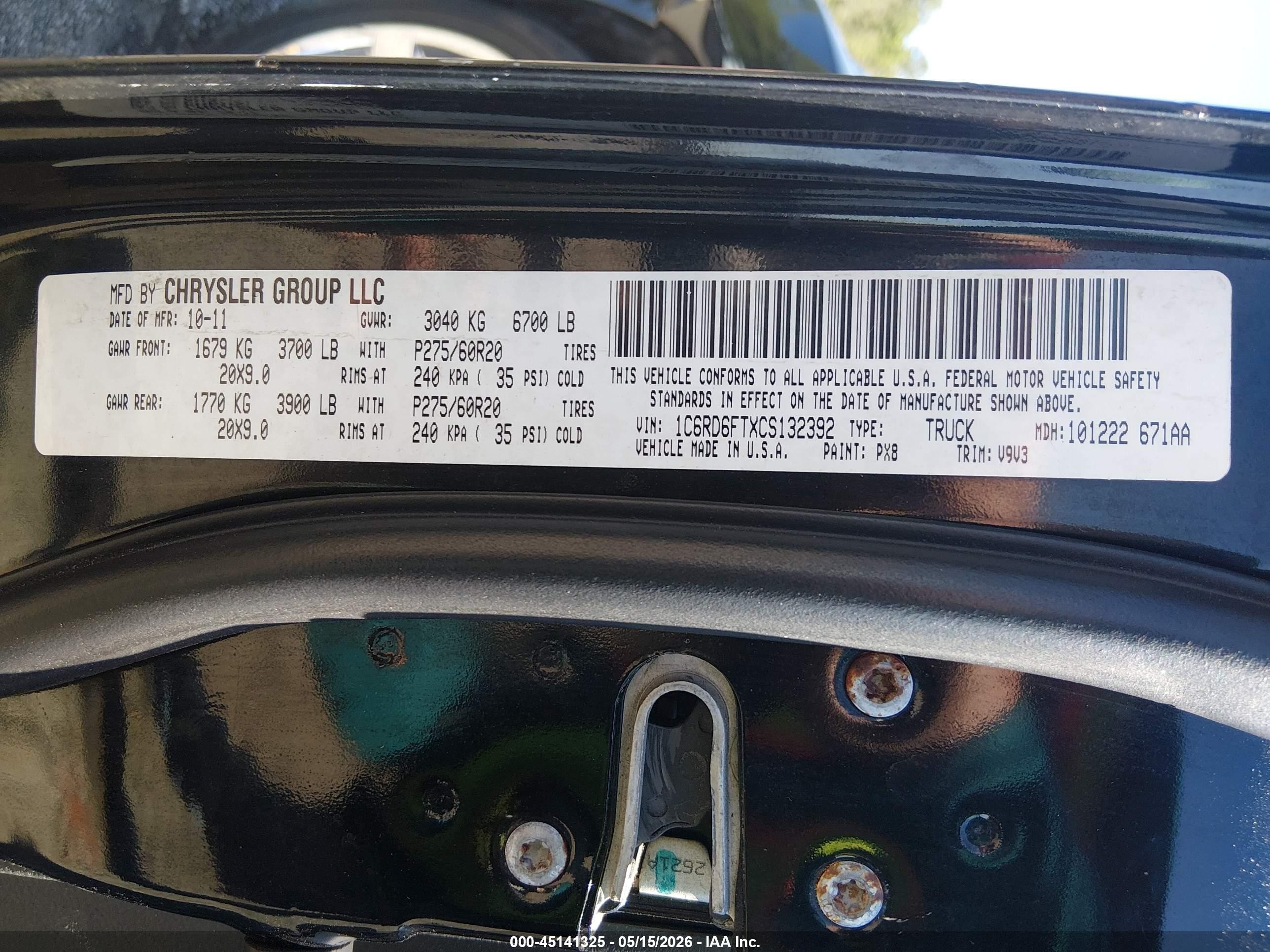 2012 Ram 1500 St Black vin: 1C6RD6FTXCS132392