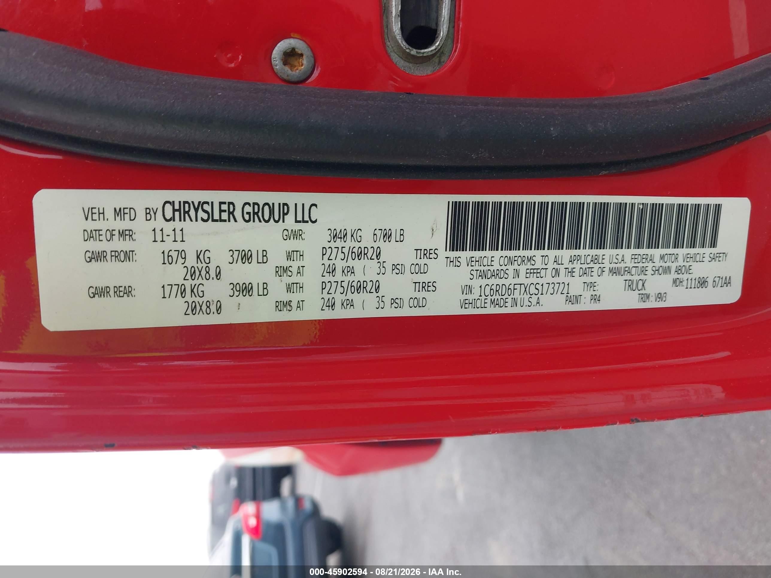 2012 Ram 1500 Express Red vin: 1C6RD6FTXCS173721