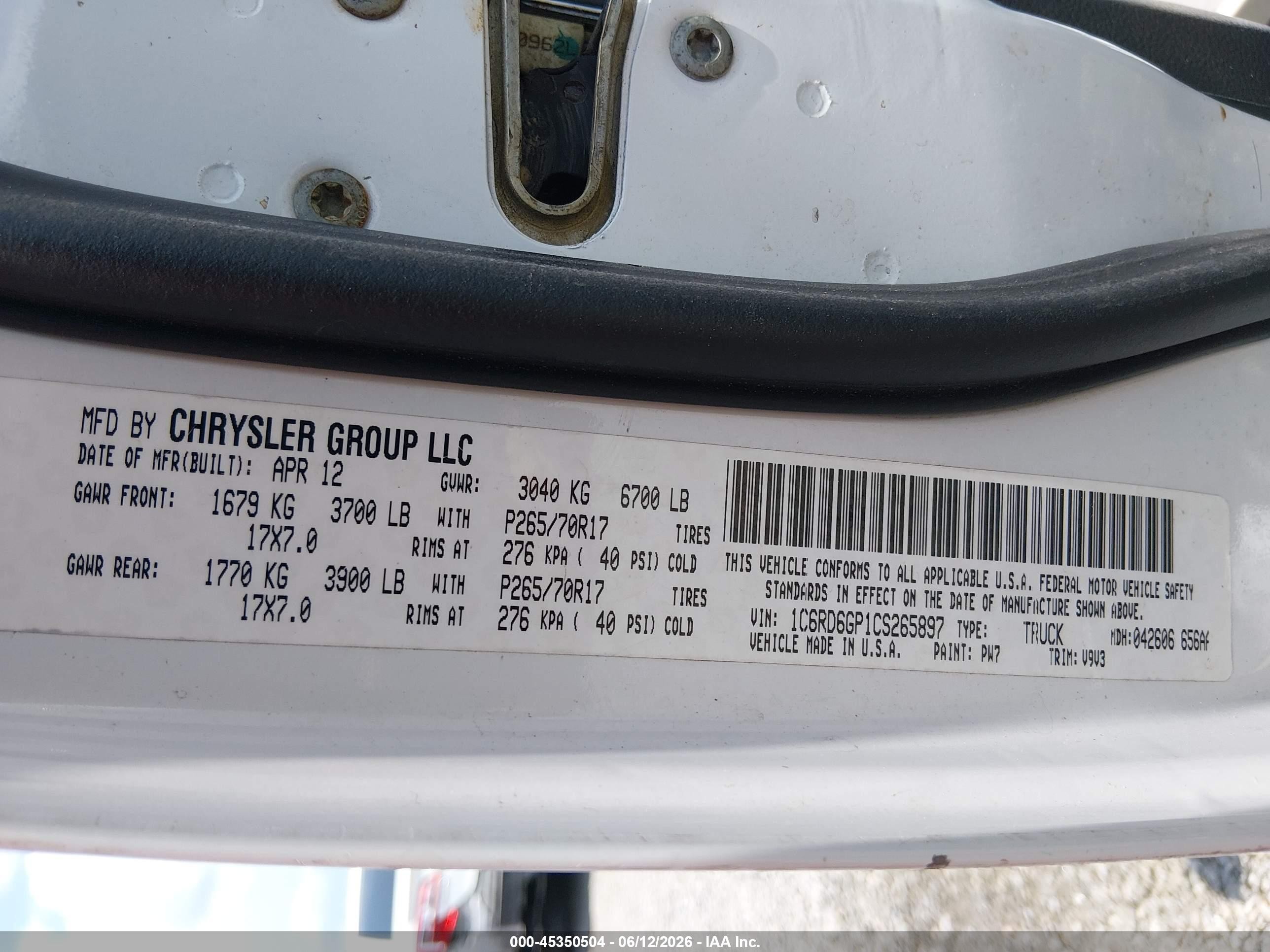 2012 Ram 1500 Slt Белый vin: 1C6RD6GP1CS265897