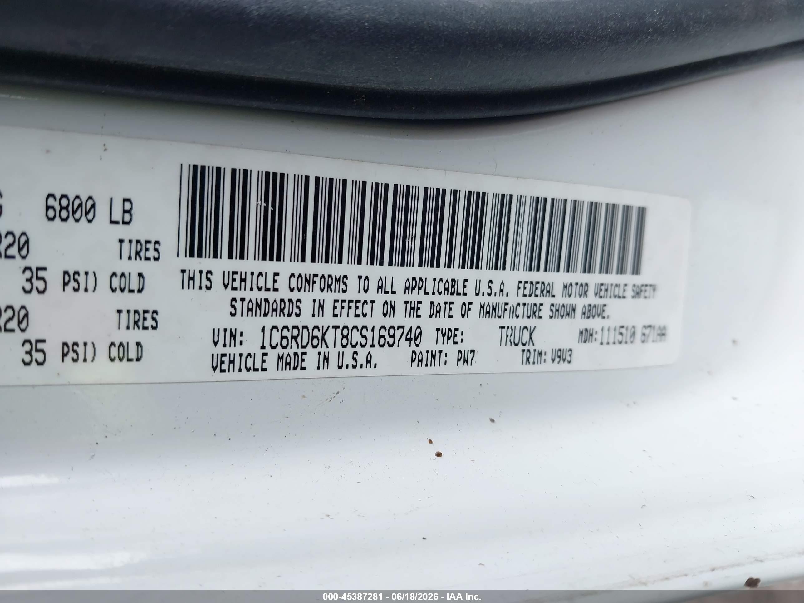 2012 Ram 1500 Express White vin: 1C6RD6KT8CS169740