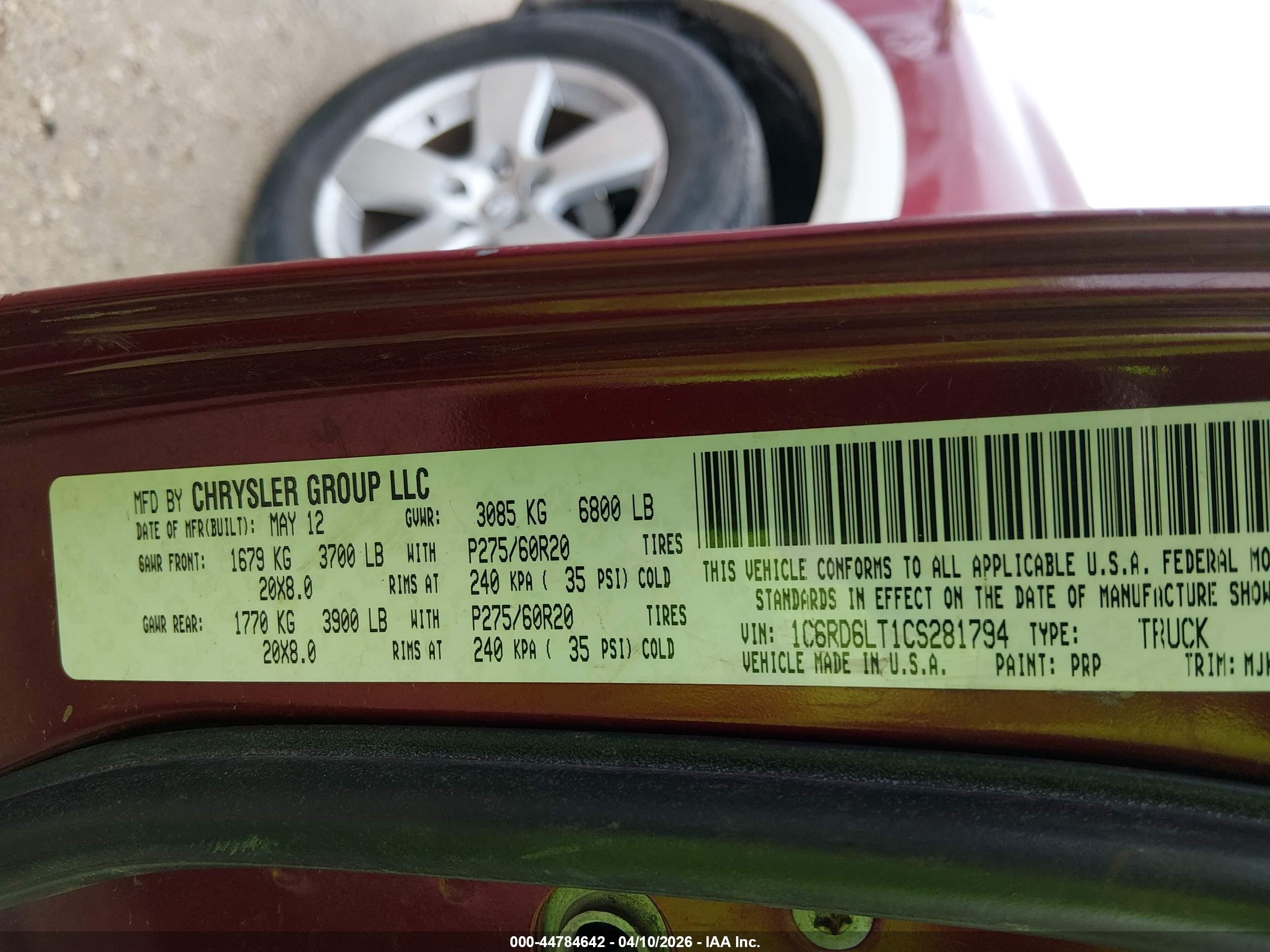 2012 Ram 1500 Slt Red vin: 1C6RD6LT1CS281794