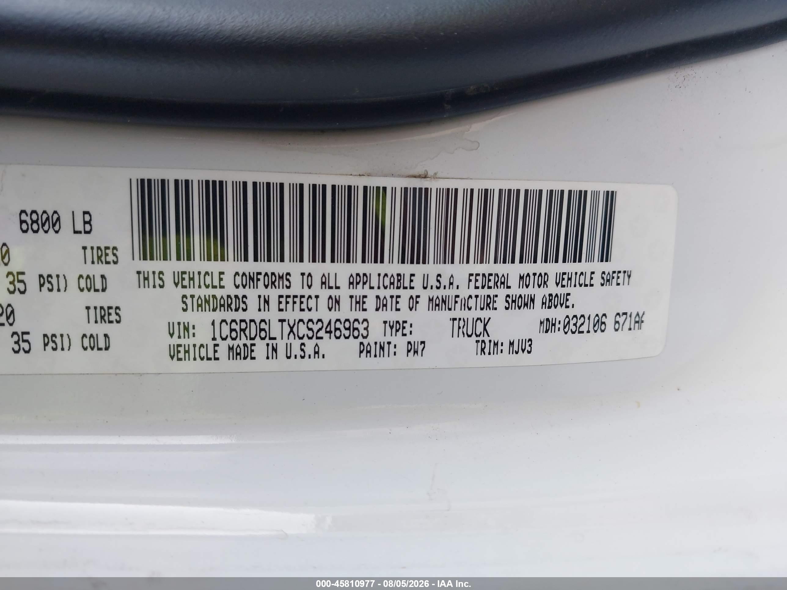 2012 Ram 1500 Lone Star White vin: 1C6RD6LTXCS246963