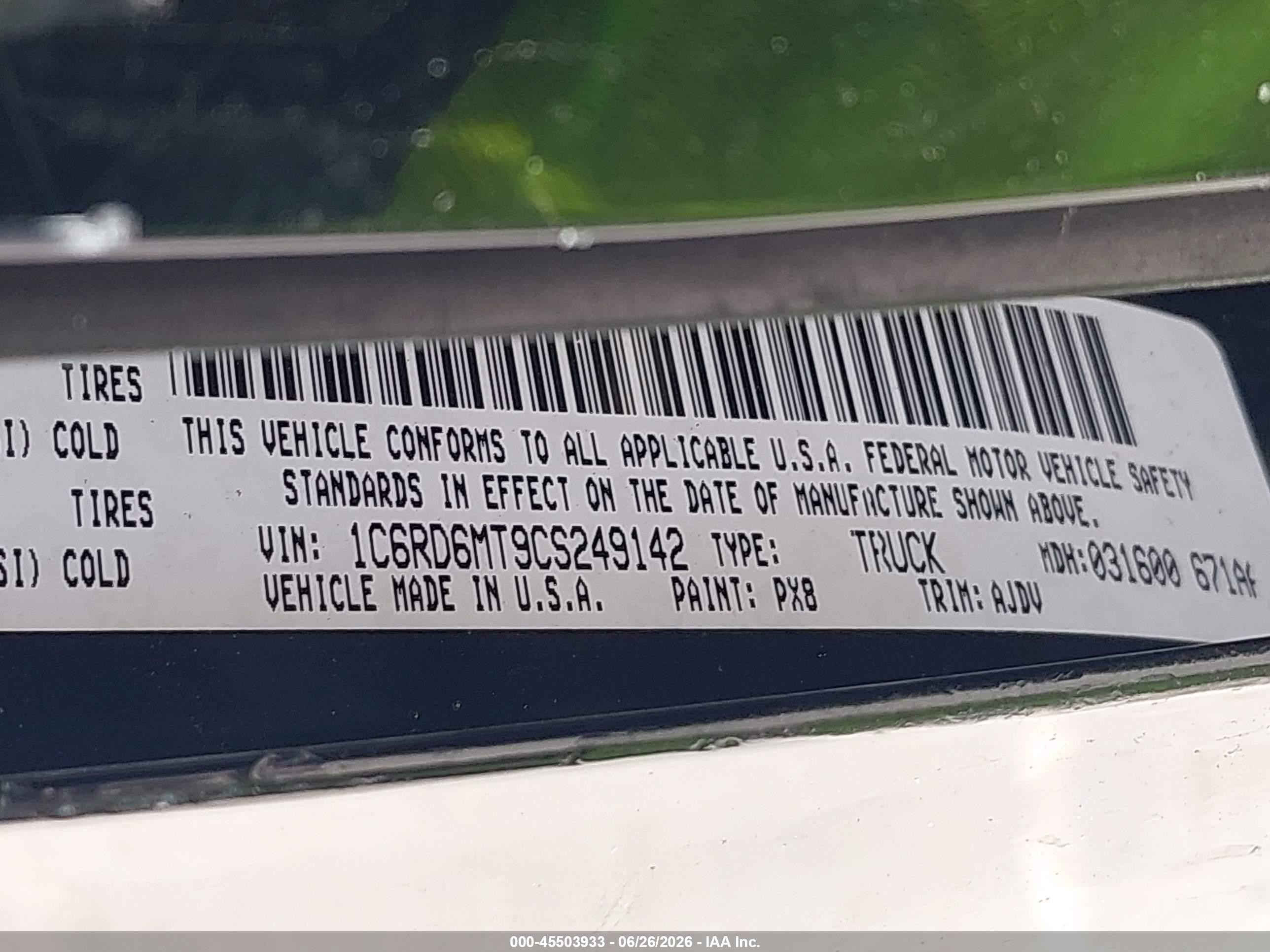 2012 Ram 1500 Sport Черный vin: 1C6RD6MT9CS249142