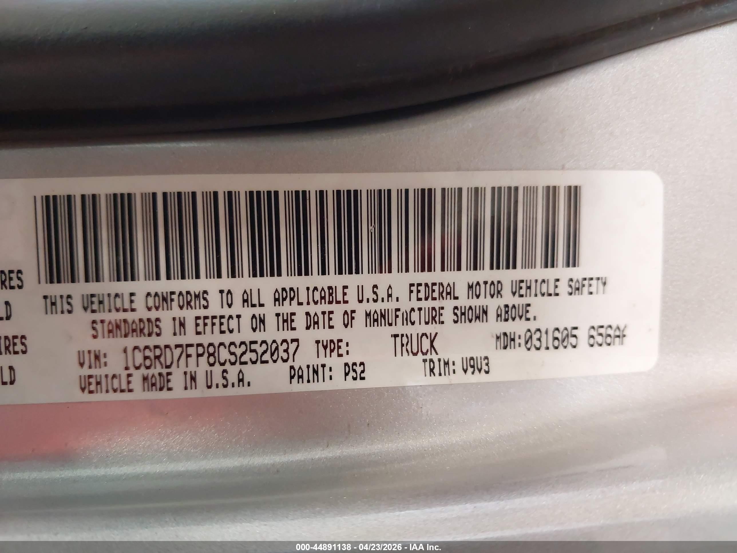2012 Ram 1500 St Silver vin: 1C6RD7FP8CS252037