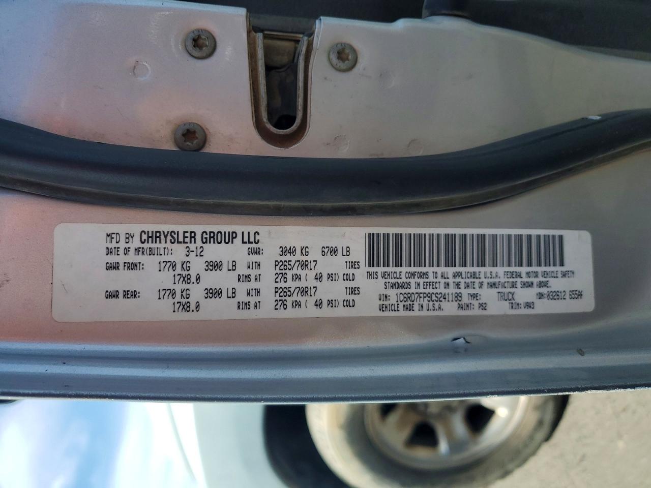2012 Dodge Ram 1500 St Gray vin: 1C6RD7FP9CS241189