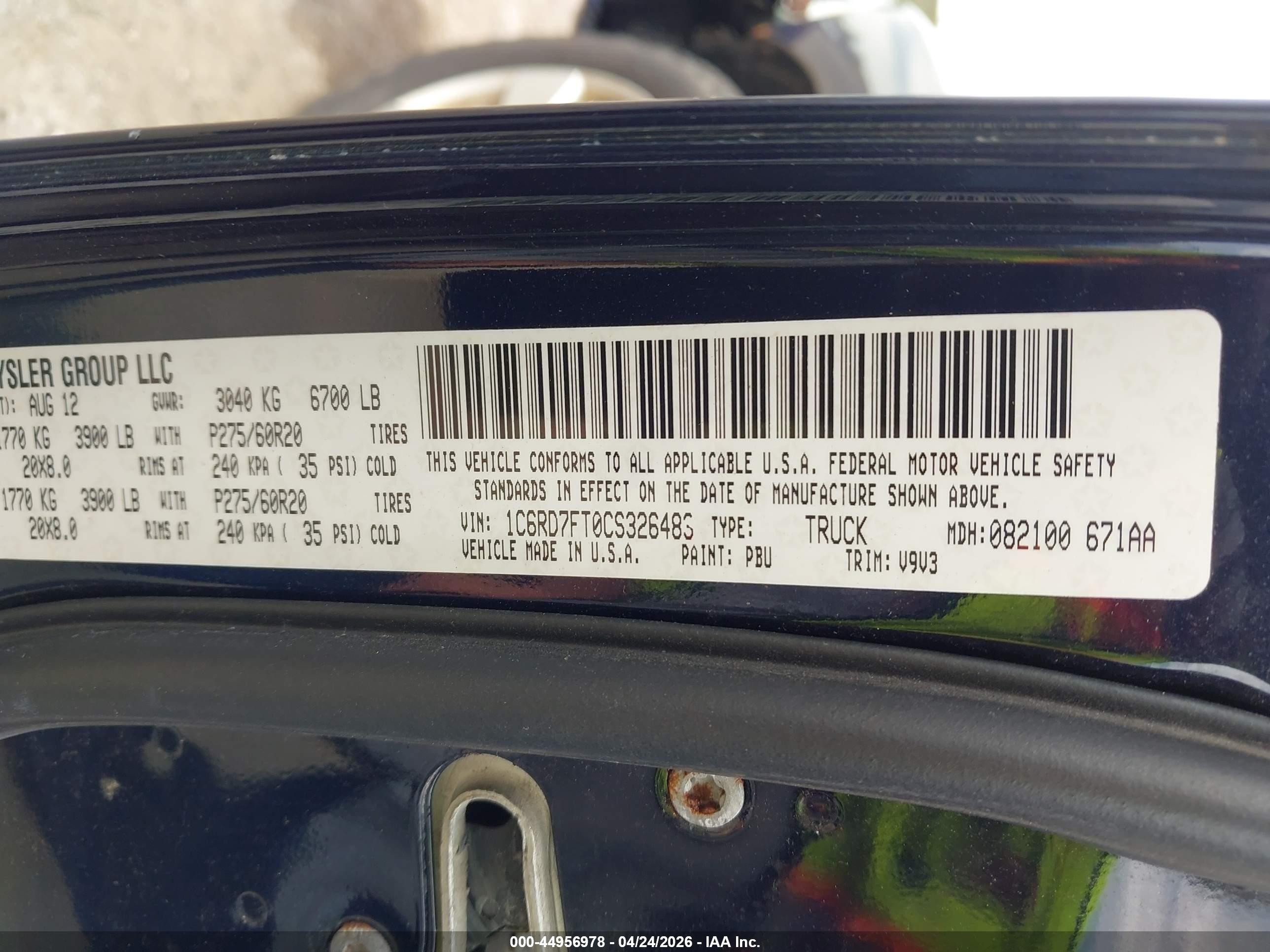 2012 Ram 1500 St Dark Blue vin: 1C6RD7FT0CS326483