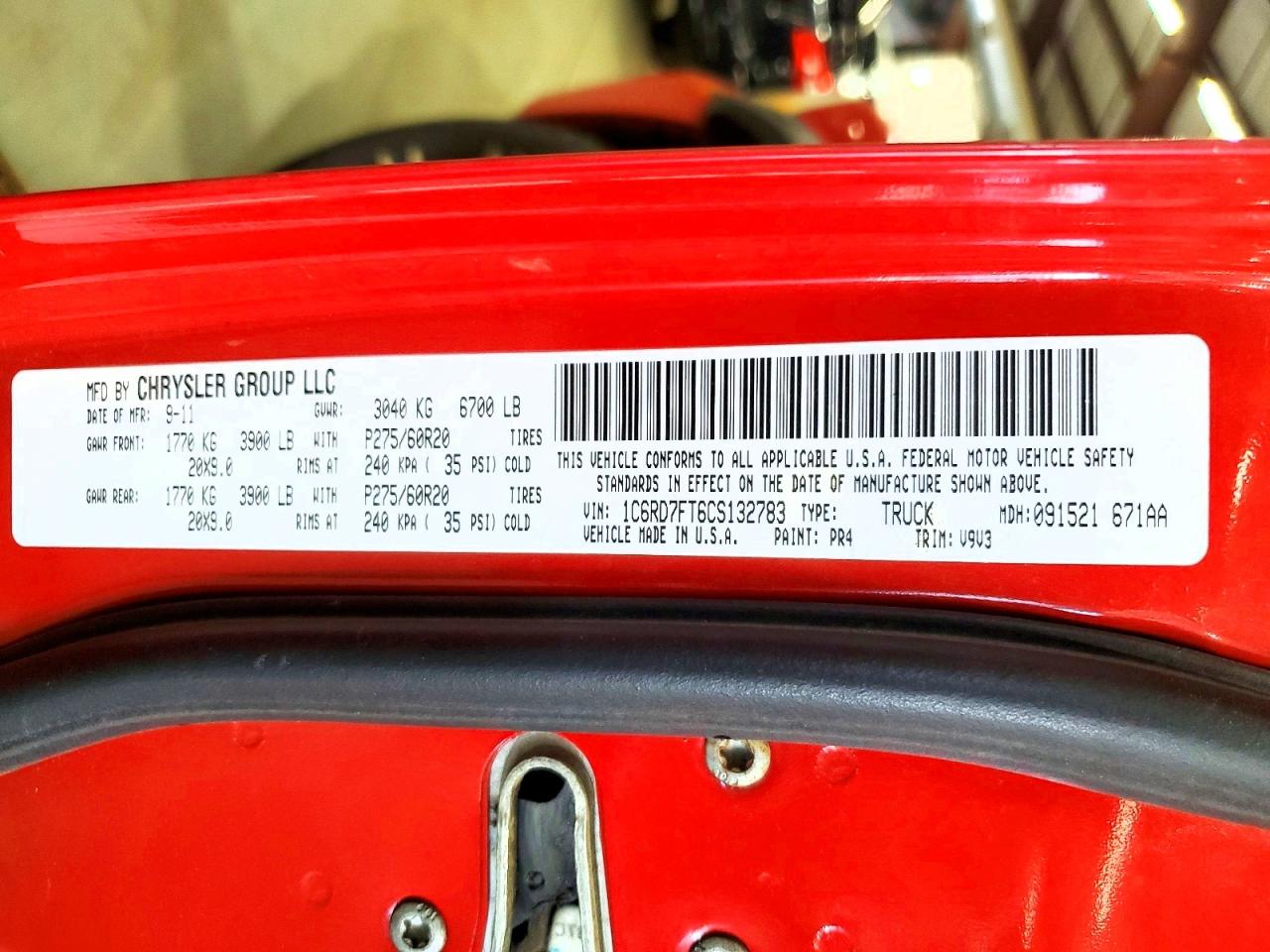 2012 Dodge Ram 1500 St Red vin: 1C6RD7FT6CS132783