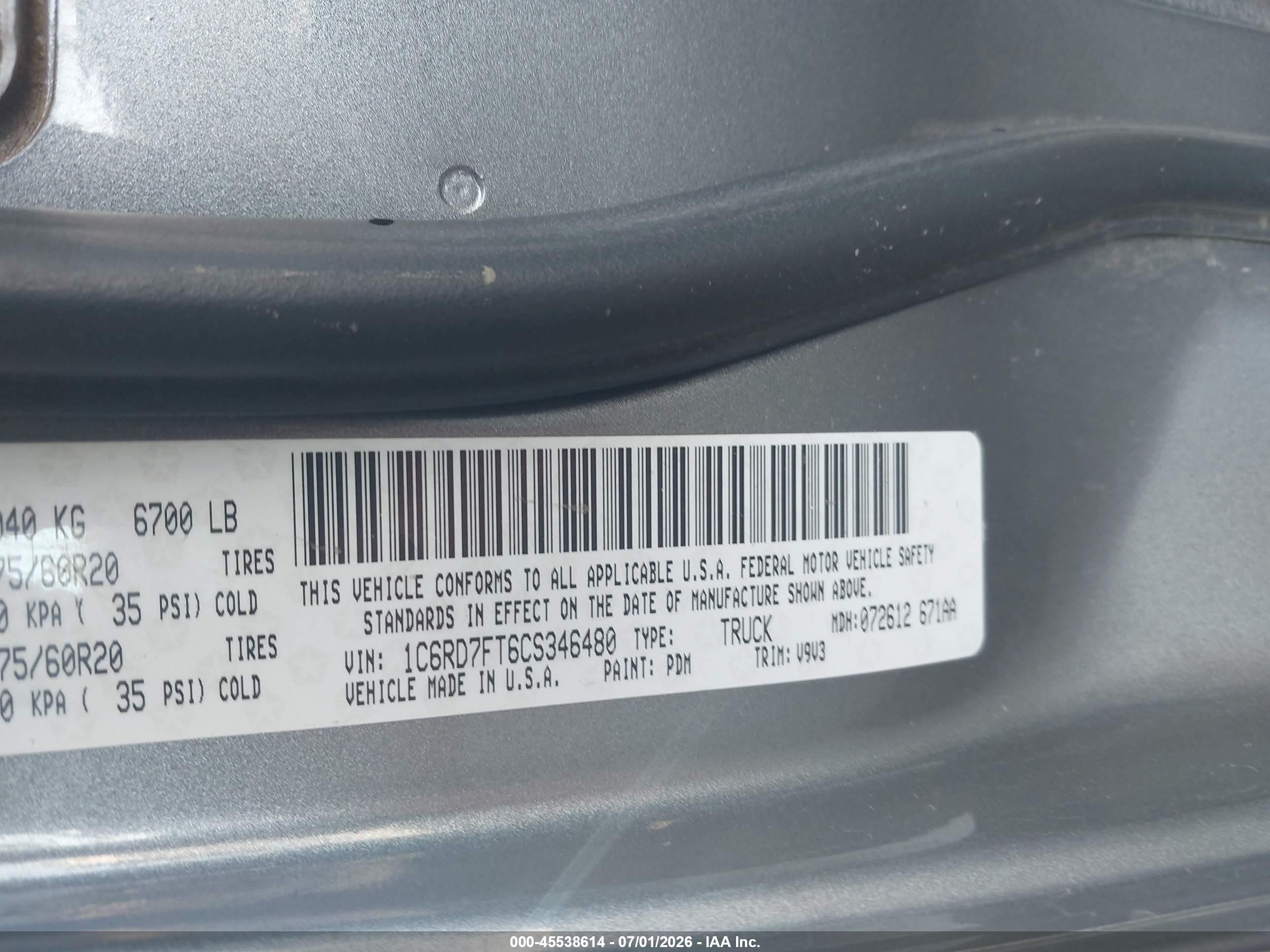 2012 Ram 1500 Express Gray vin: 1C6RD7FT6CS346480