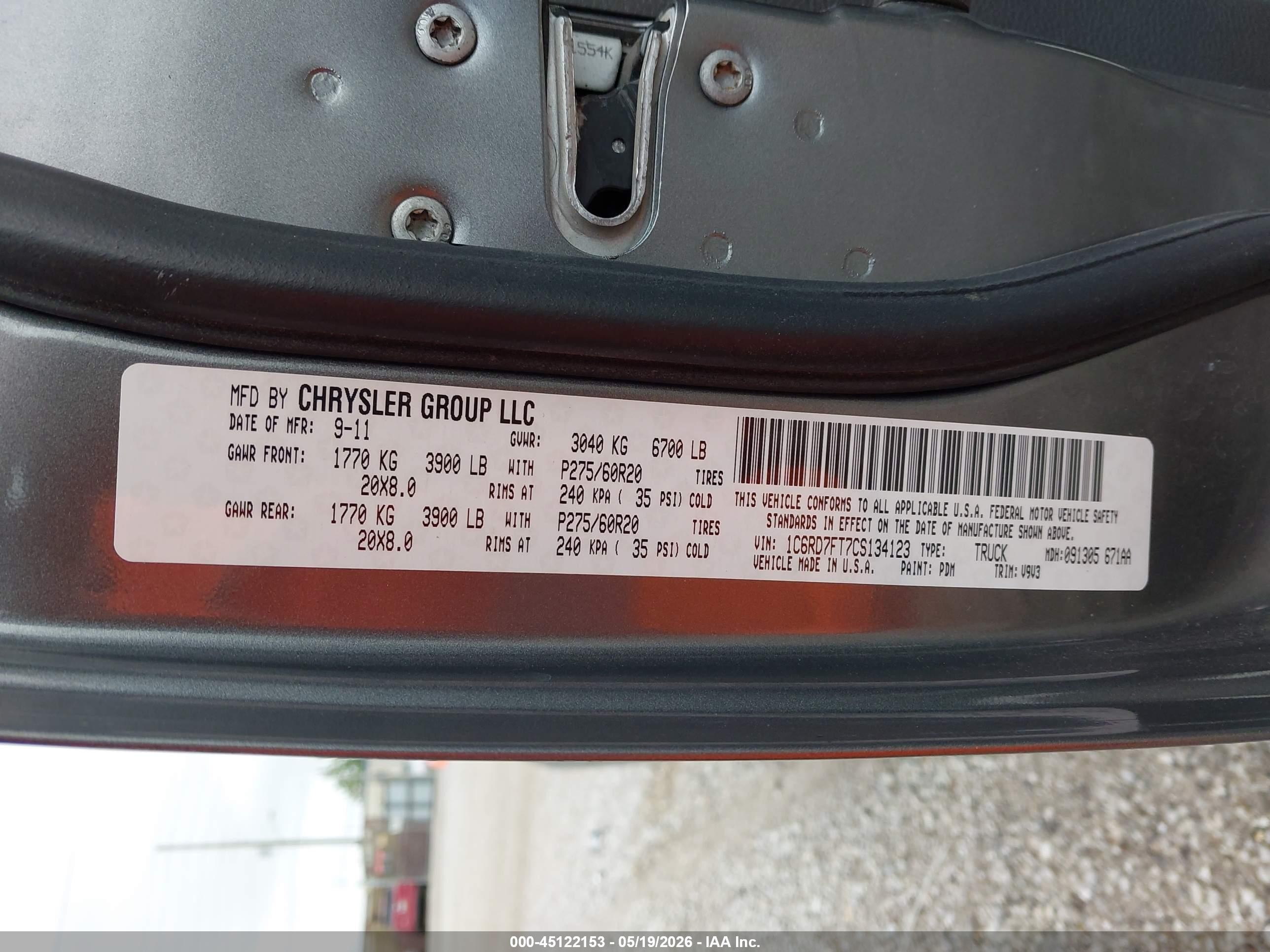 2012 Ram 1500 St Gray vin: 1C6RD7FT7CS134123