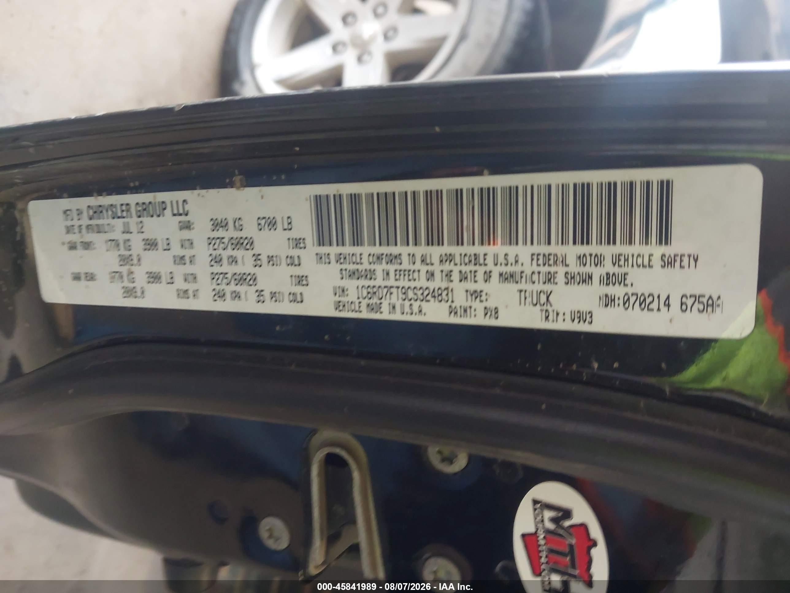 2012 Ram 1500 St Black vin: 1C6RD7FT9CS324831