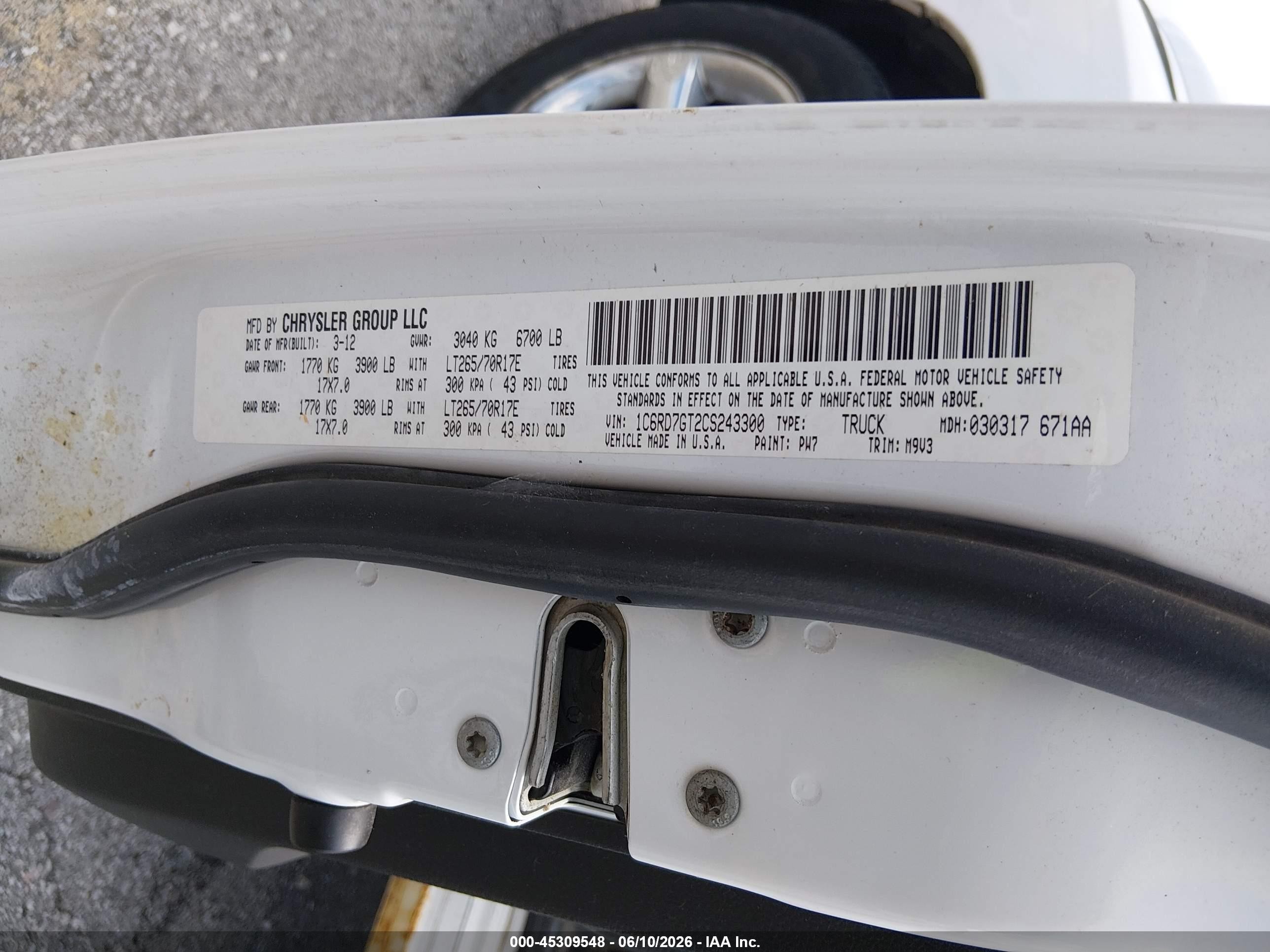 2012 Ram 1500 Slt Белый vin: 1C6RD7GT2CS243300