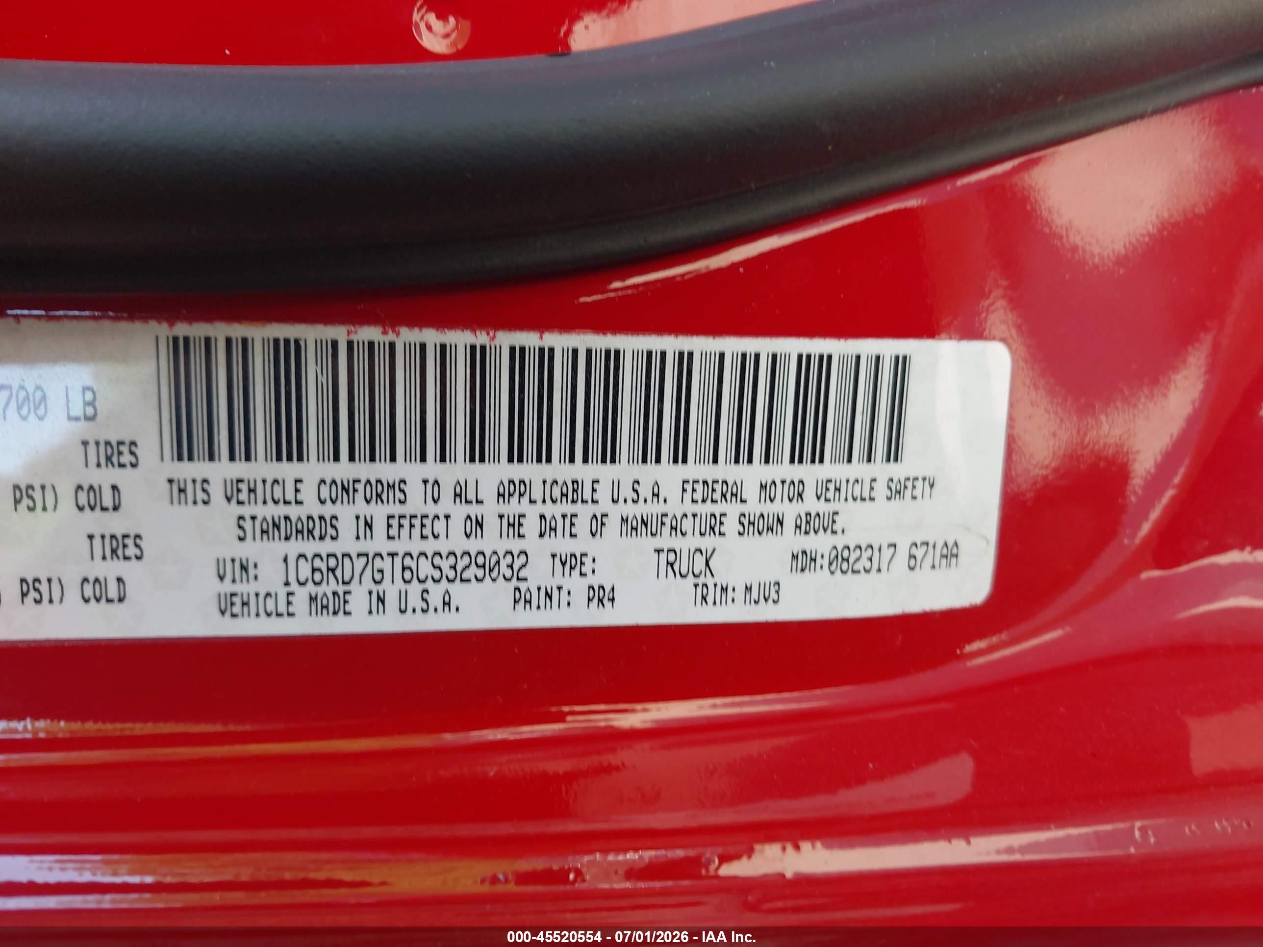 2012 Ram 1500 Big Horn Red vin: 1C6RD7GT6CS329032