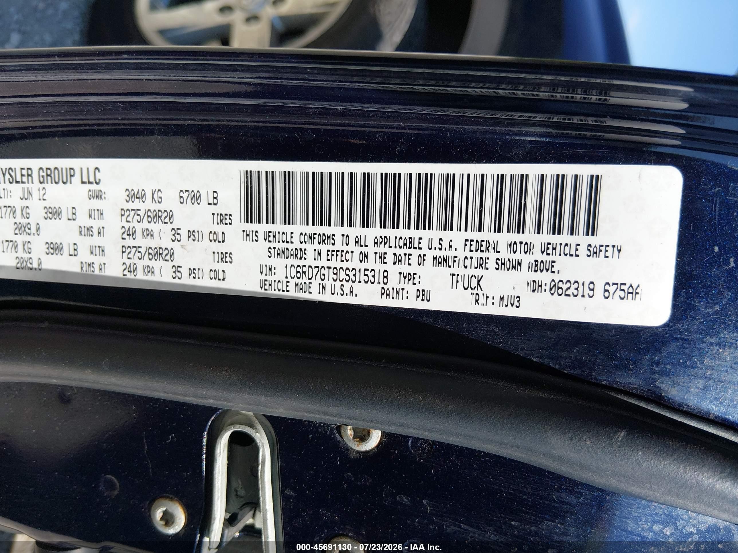 2012 Ram 1500 Big Horn Blue vin: 1C6RD7GT9CS315318