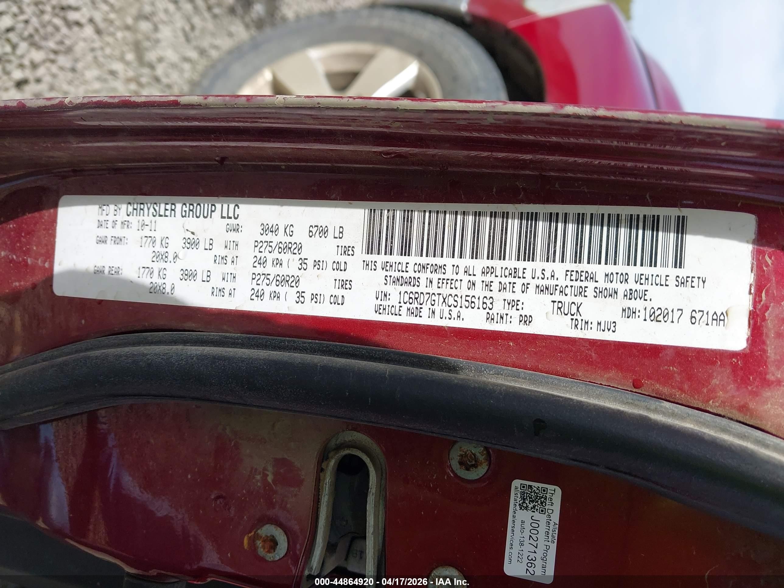 2012 Ram 1500 Slt Red vin: 1C6RD7GTXCS156163