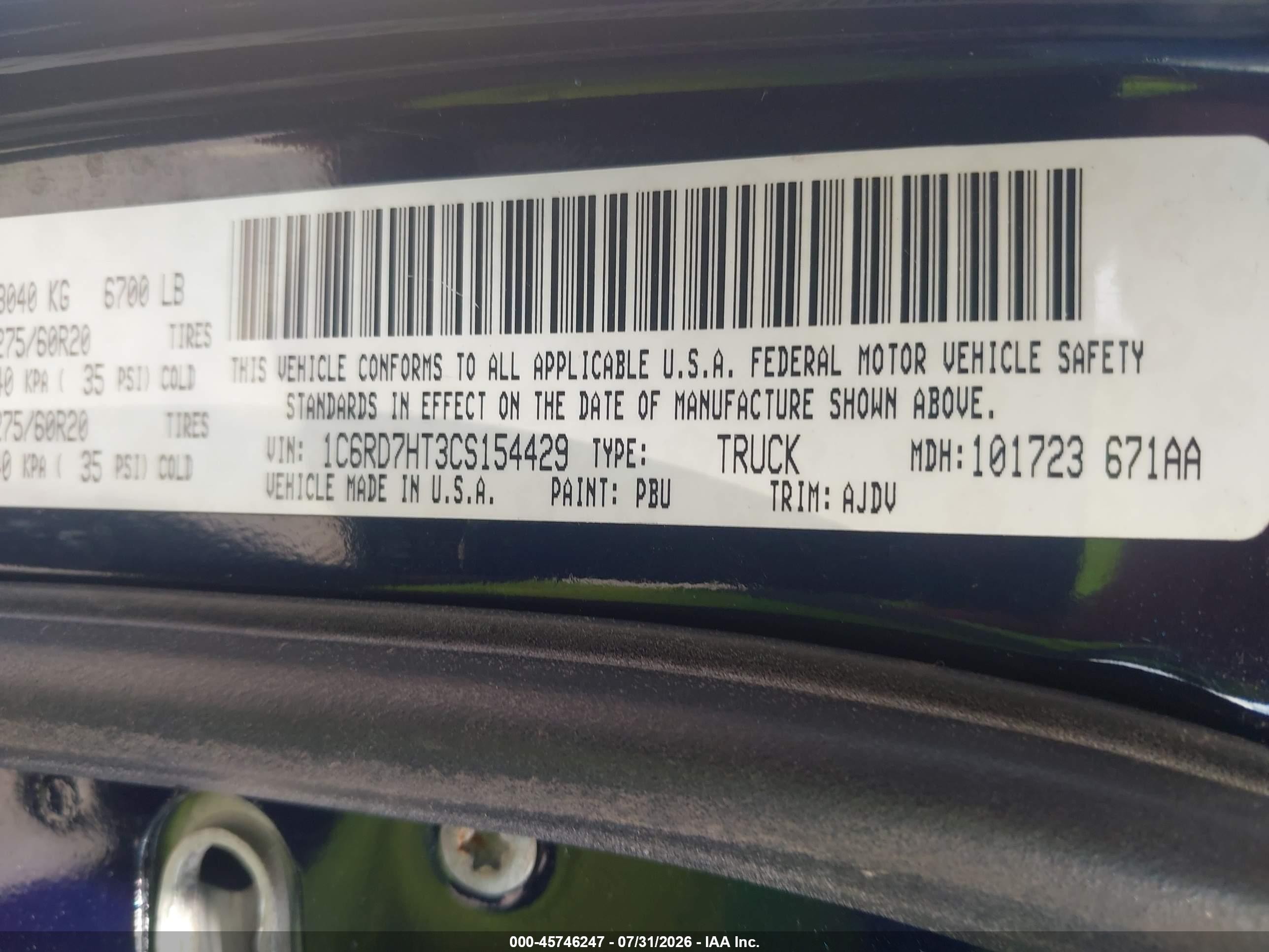 2012 Ram 1500 Sport Black vin: 1C6RD7HT3CS154429