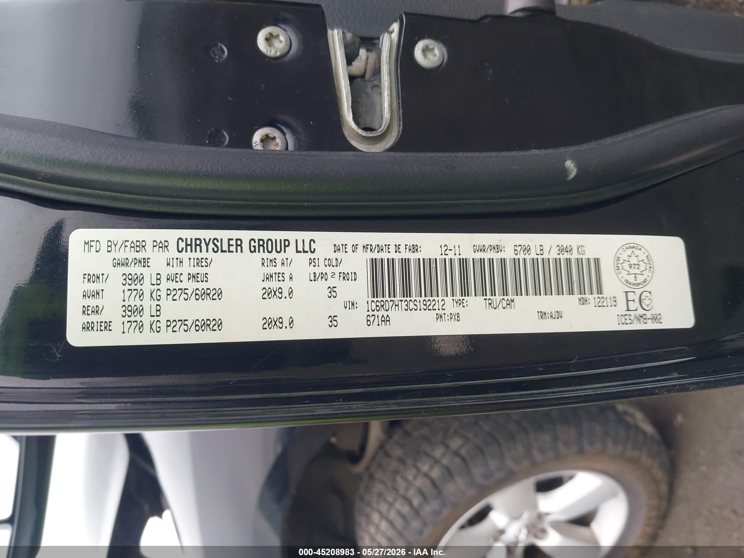 2012 Ram 1500 Sport Black vin: 1C6RD7HT3CS192212
