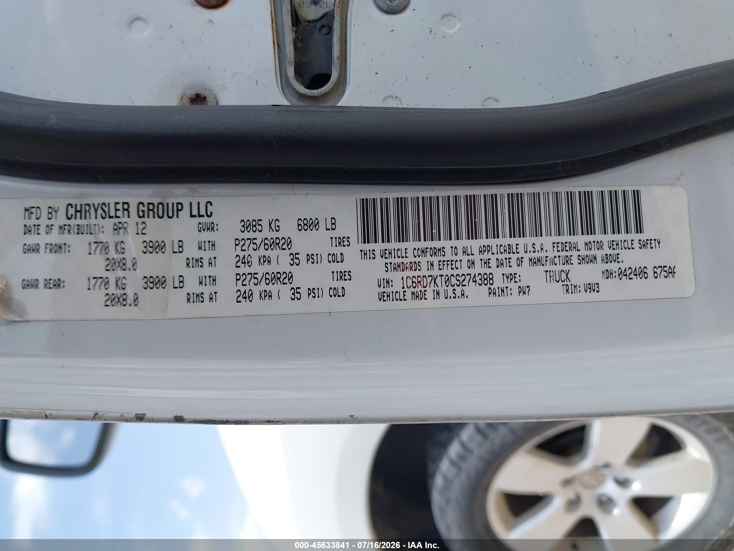 2012 Ram 1500 Express White vin: 1C6RD7KT0CS274388