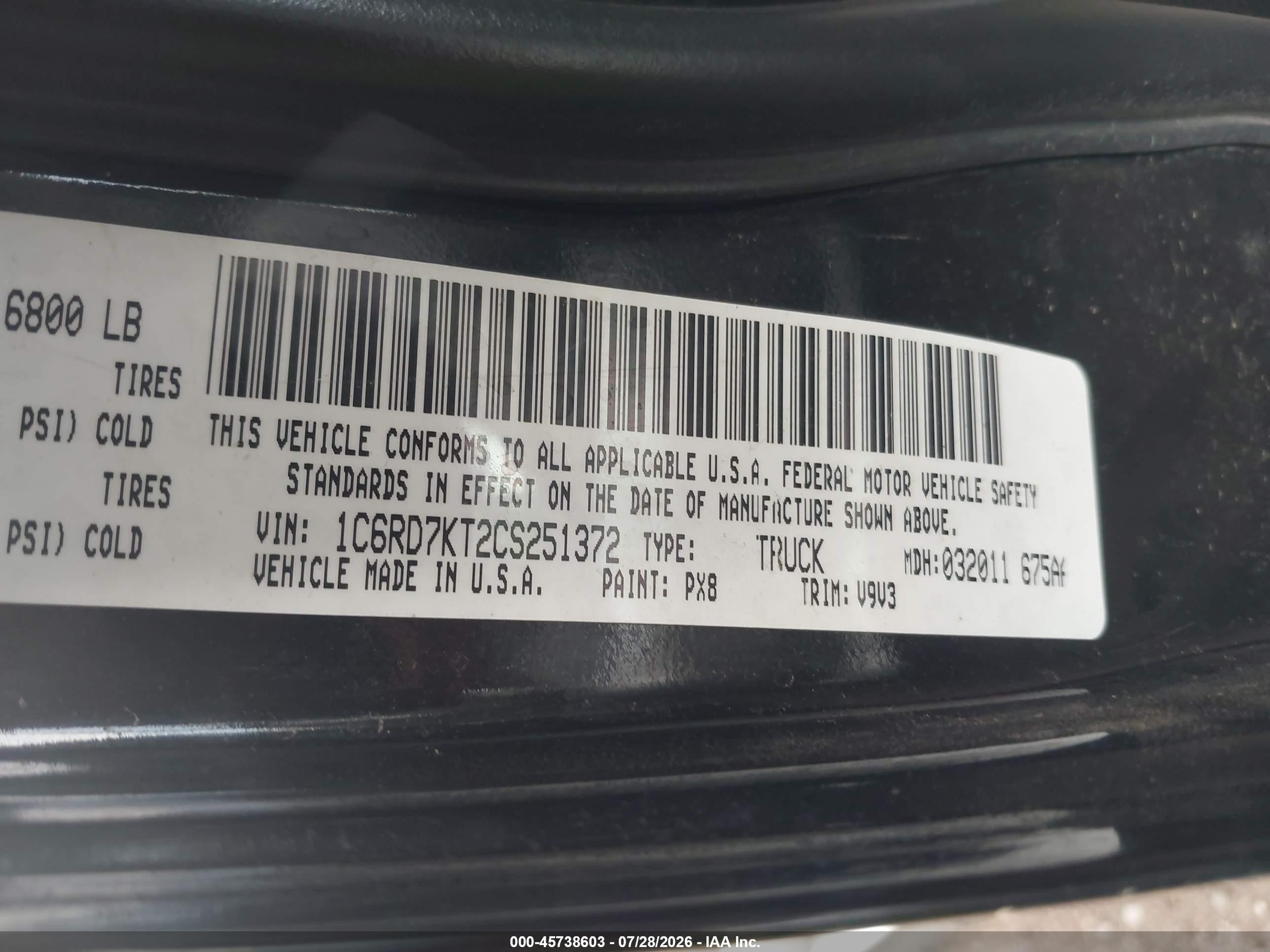 2012 Ram 1500 St Black vin: 1C6RD7KT2CS251372