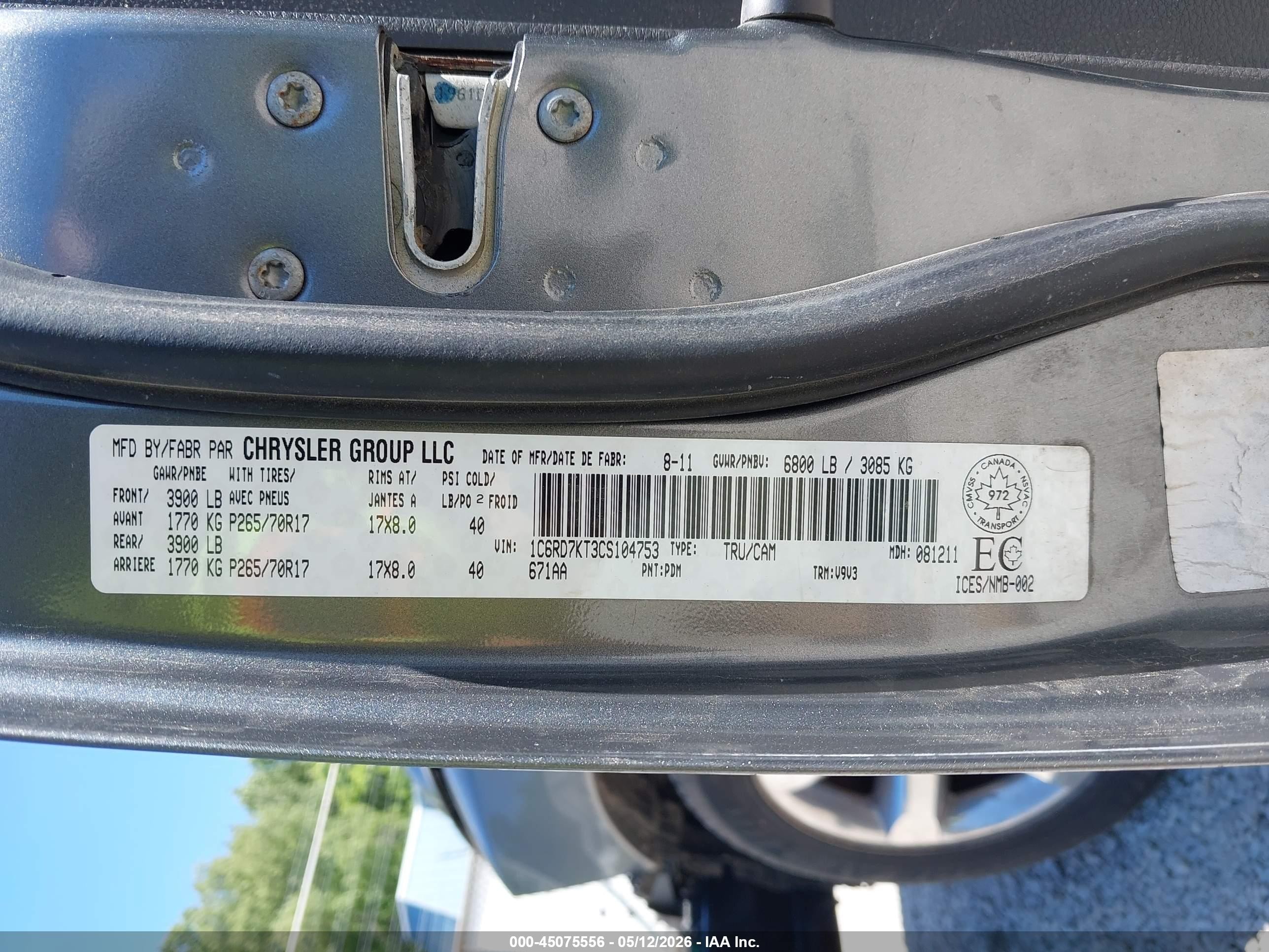 2012 Ram 1500 St Gray vin: 1C6RD7KT3CS104753