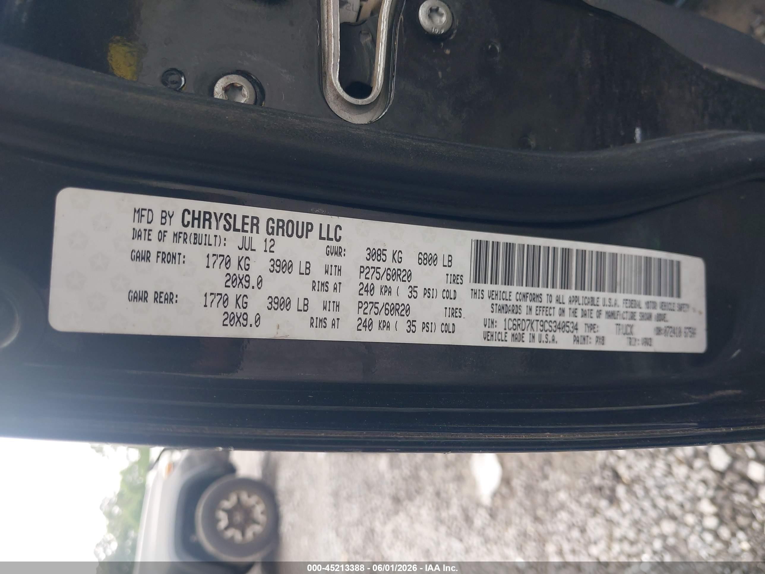 2012 Ram 1500 St Black vin: 1C6RD7KT9CS340534