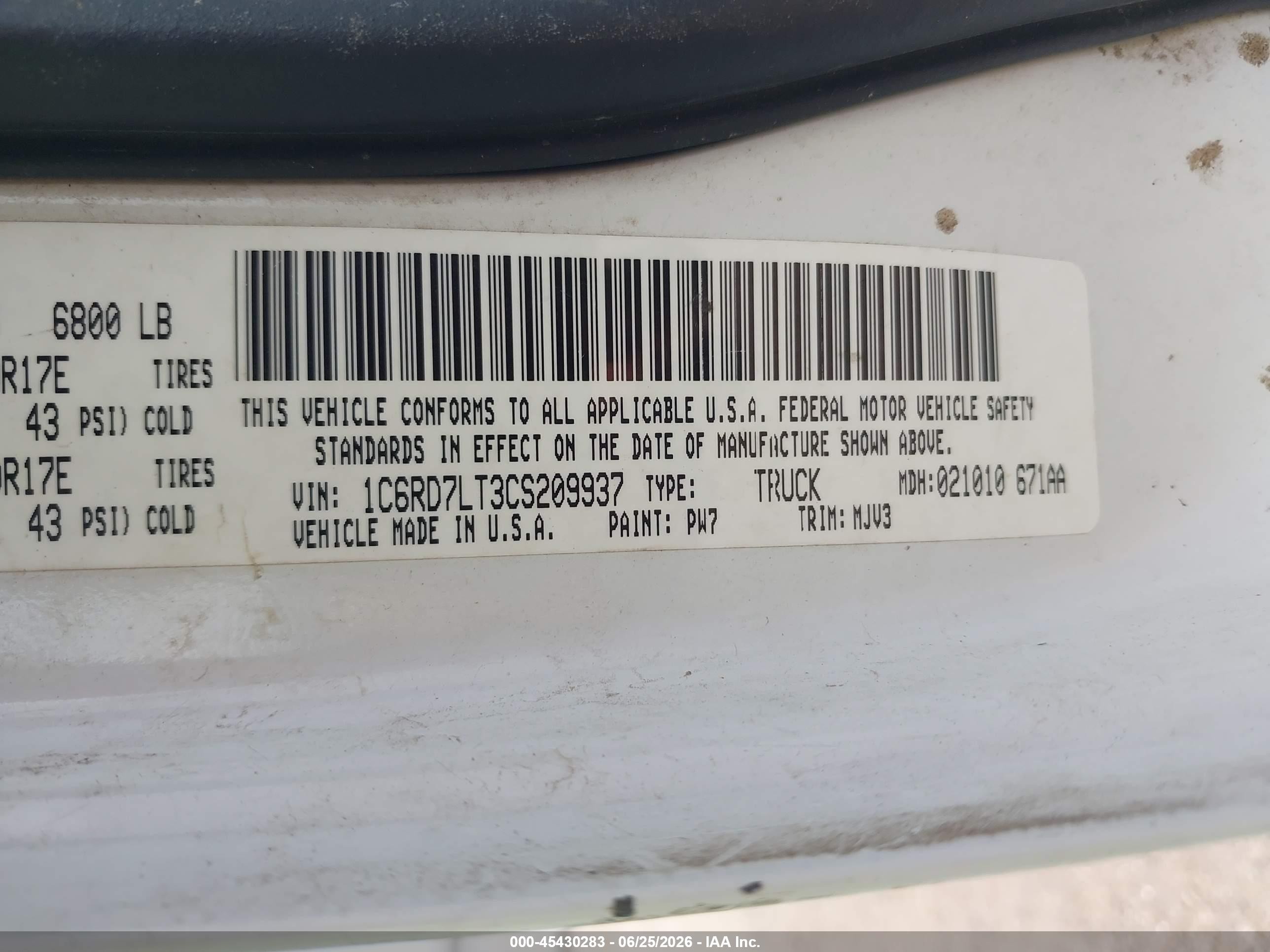 2012 Ram 1500 Outdoorsman White vin: 1C6RD7LT3CS209937