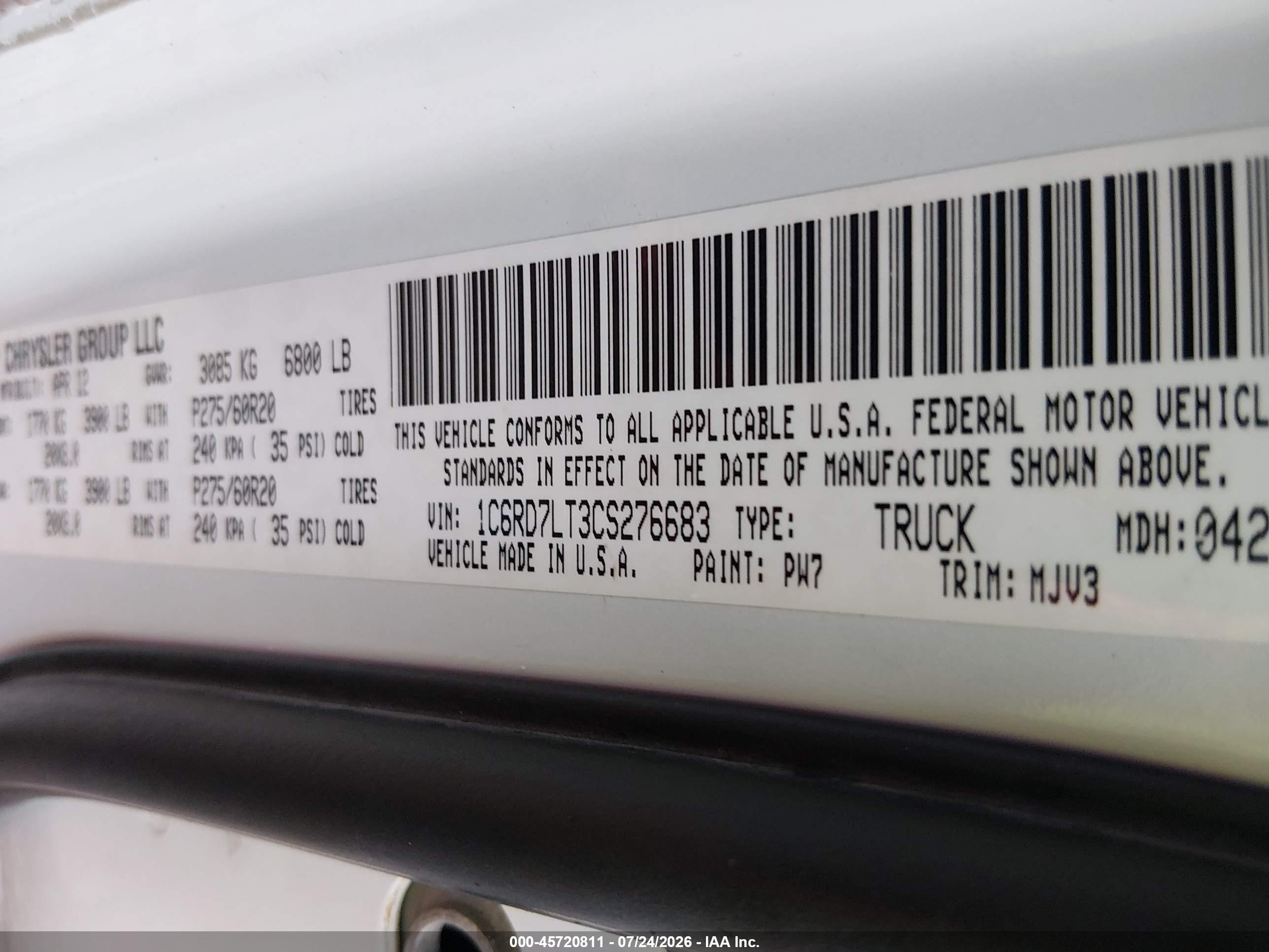 2012 Ram 1500 Big Horn White vin: 1C6RD7LT3CS276683