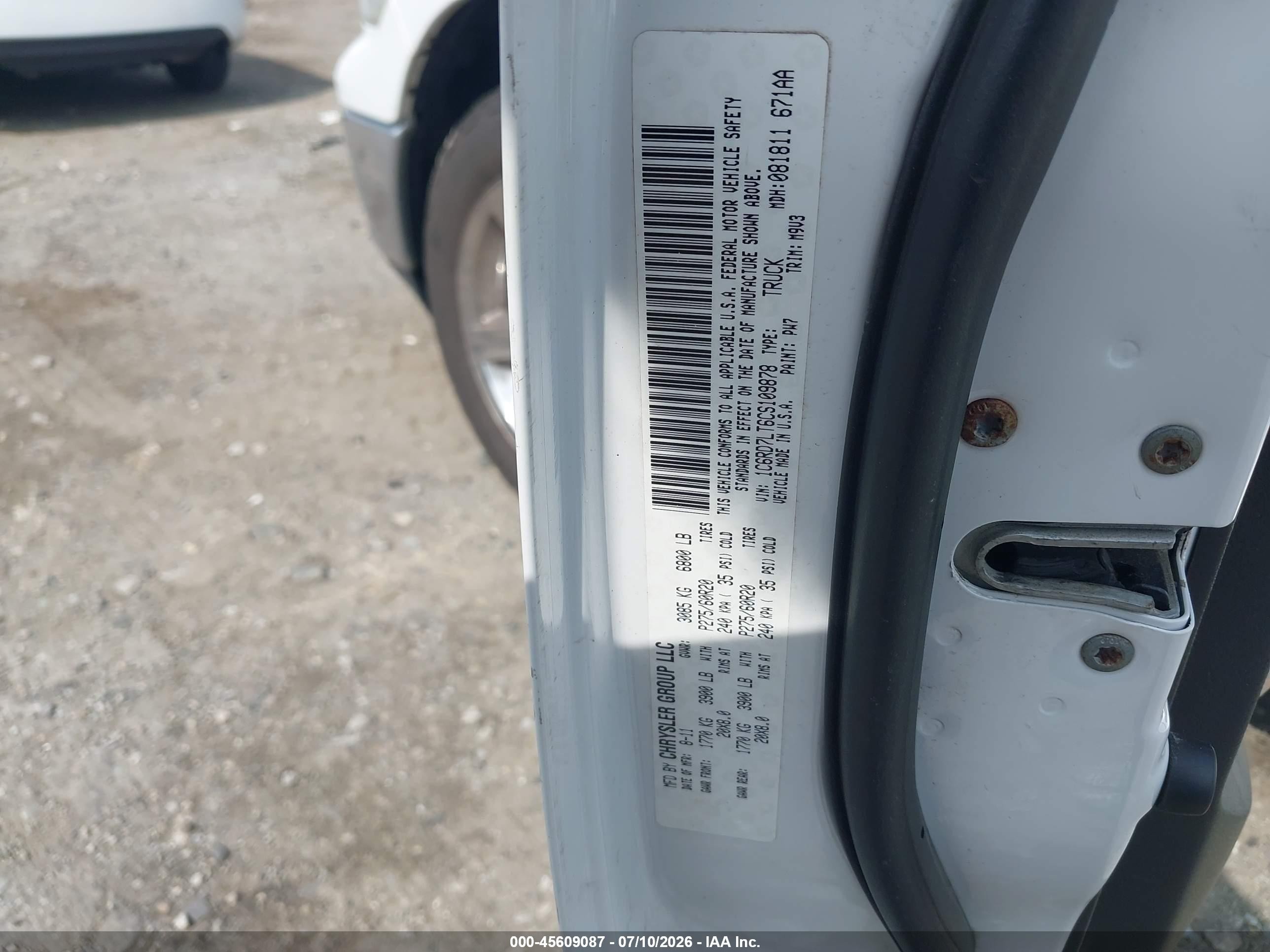 2012 Ram 1500 Big Horn White vin: 1C6RD7LT6CS109878