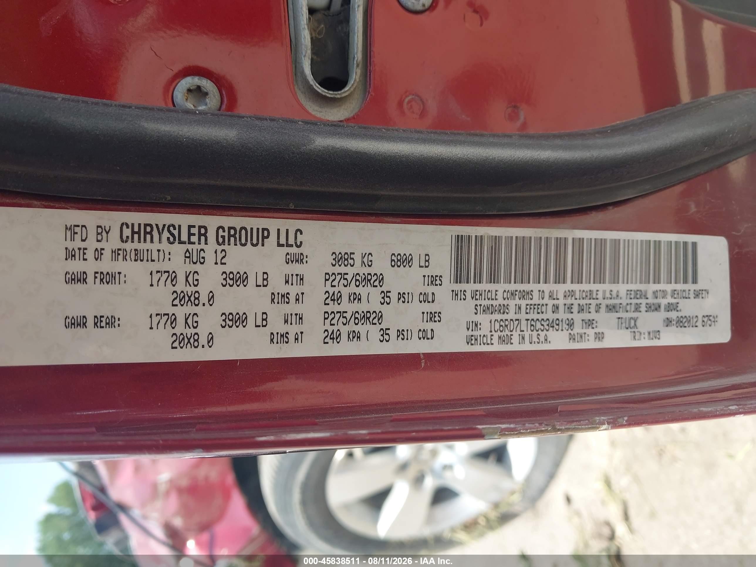2012 Ram 1500 Slt Темно-бордовый vin: 1C6RD7LT6CS349190