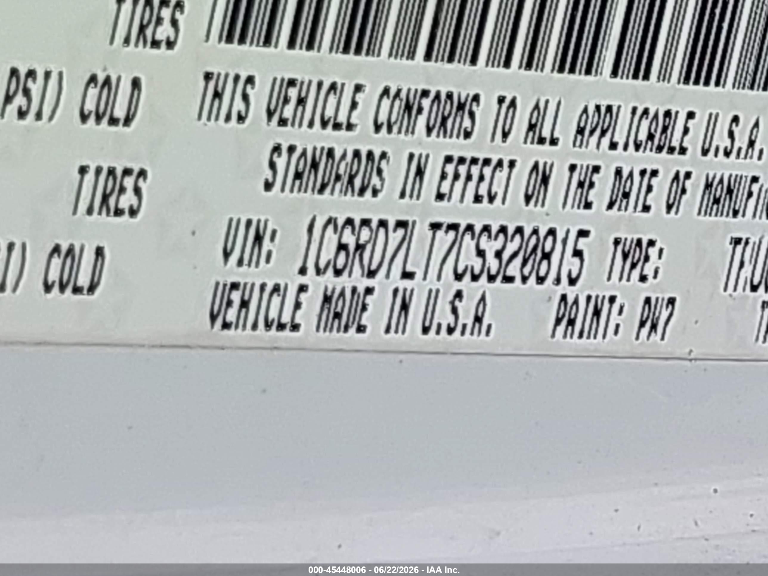 2012 Ram 1500 Lone Star White vin: 1C6RD7LT7CS320815
