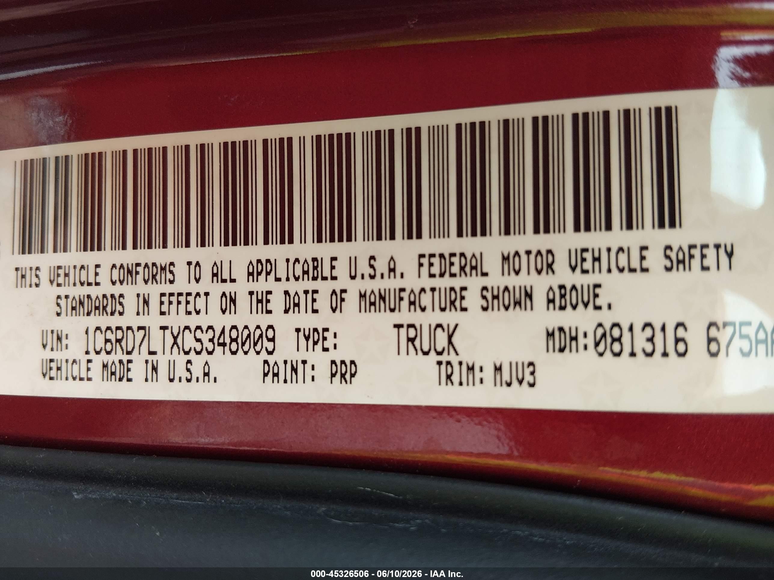 2012 Ram 1500 Slt Red vin: 1C6RD7LTXCS348009