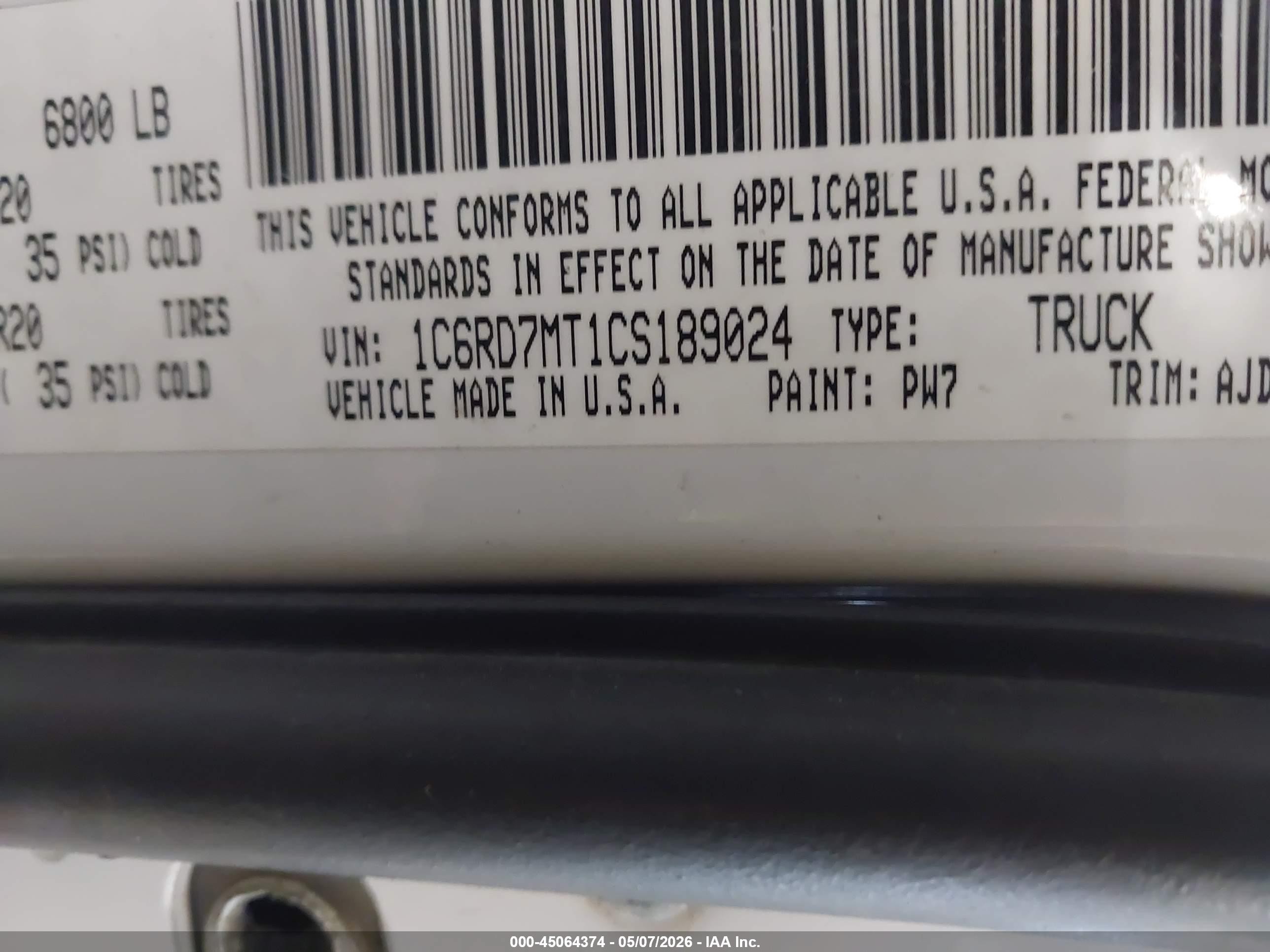 2012 Ram 1500 Sport White vin: 1C6RD7MT1CS189024
