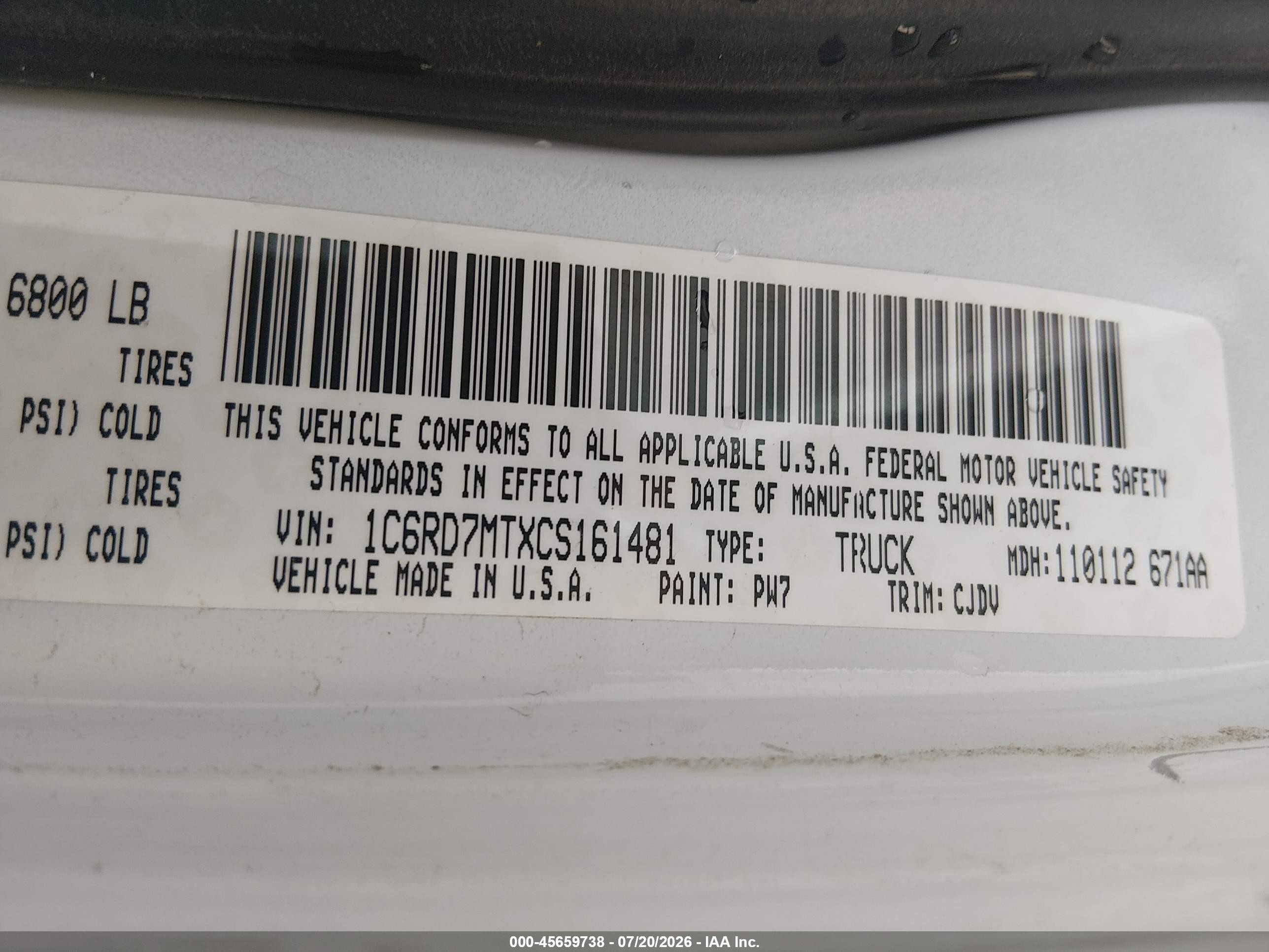 2012 Ram 1500 Sport White vin: 1C6RD7MTXCS161481