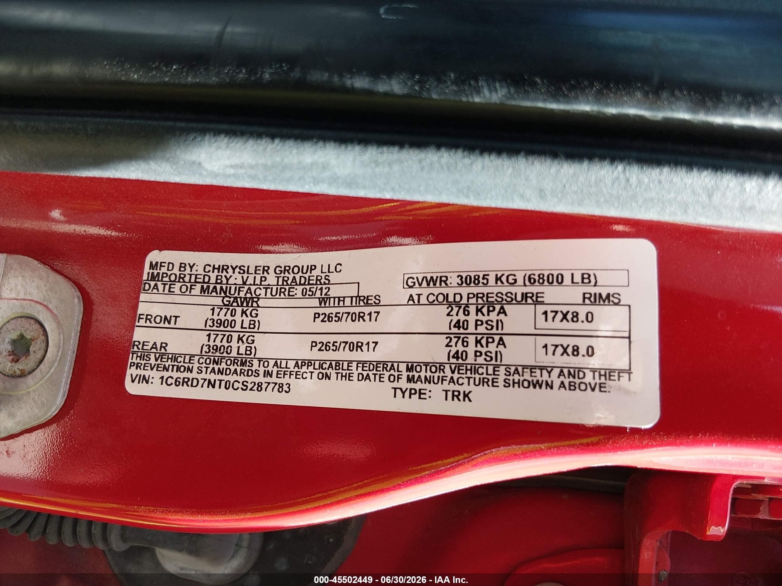 2012 Ram 1500 Laramie Red vin: 1C6RD7NT0CS287783