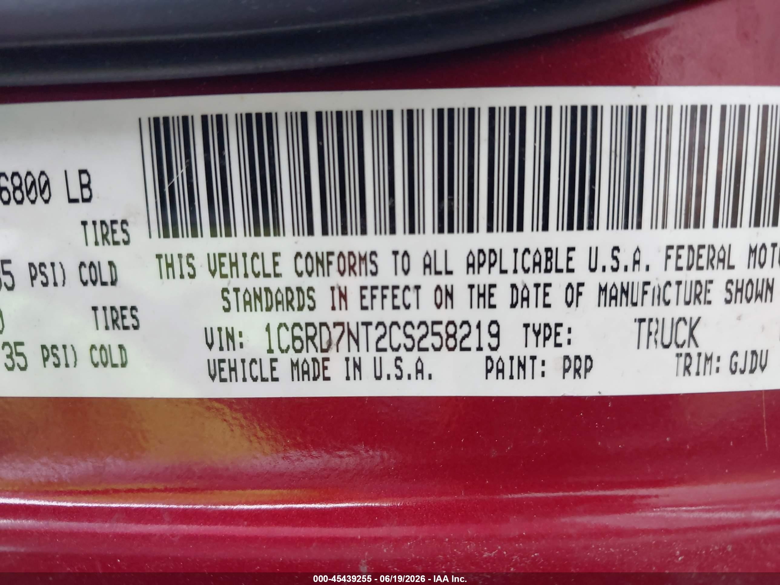 2012 Ram 1500 Laramie Maroon vin: 1C6RD7NT2CS258219