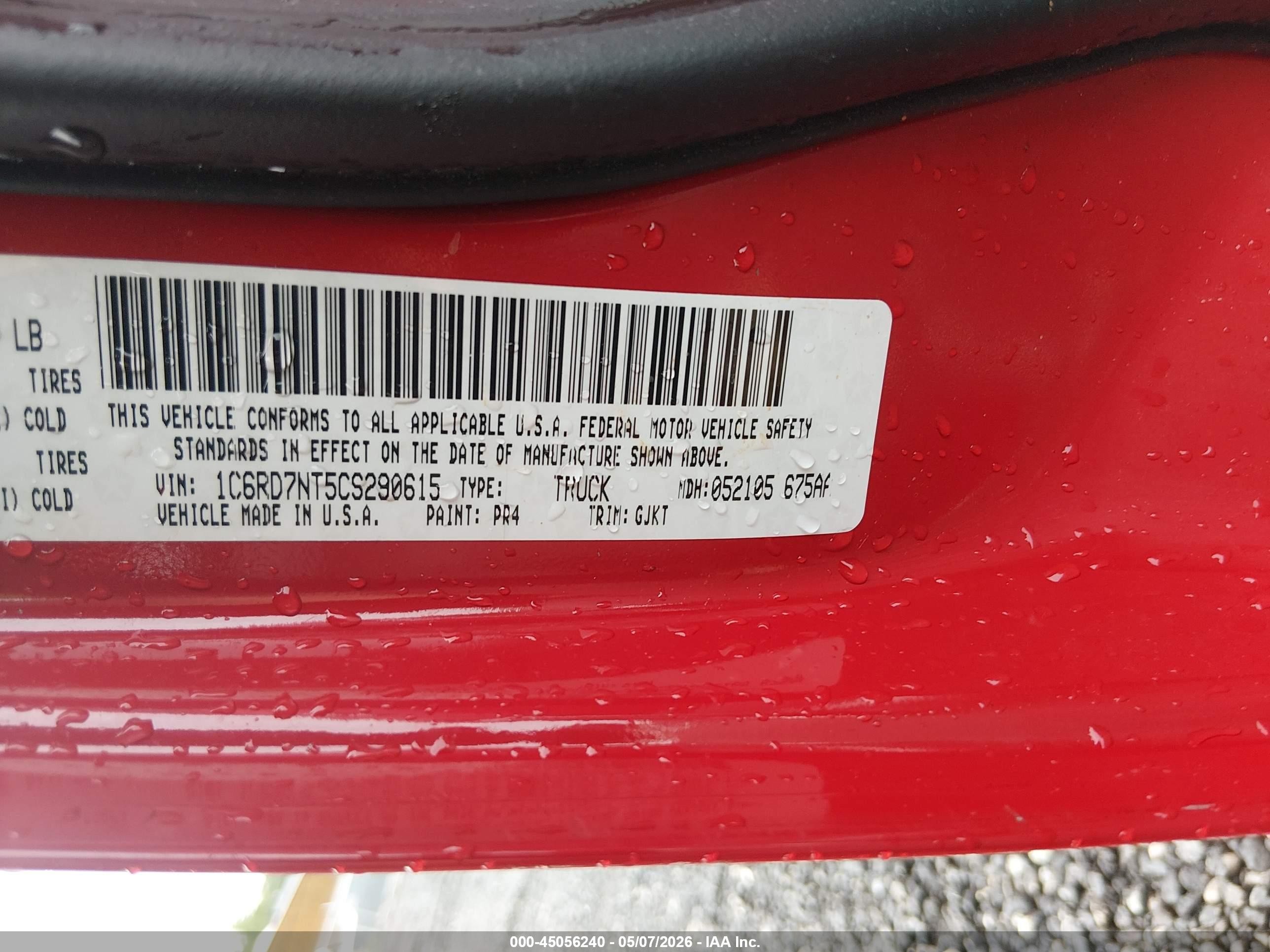 2012 Ram 1500 Laramie Red vin: 1C6RD7NT5CS290615