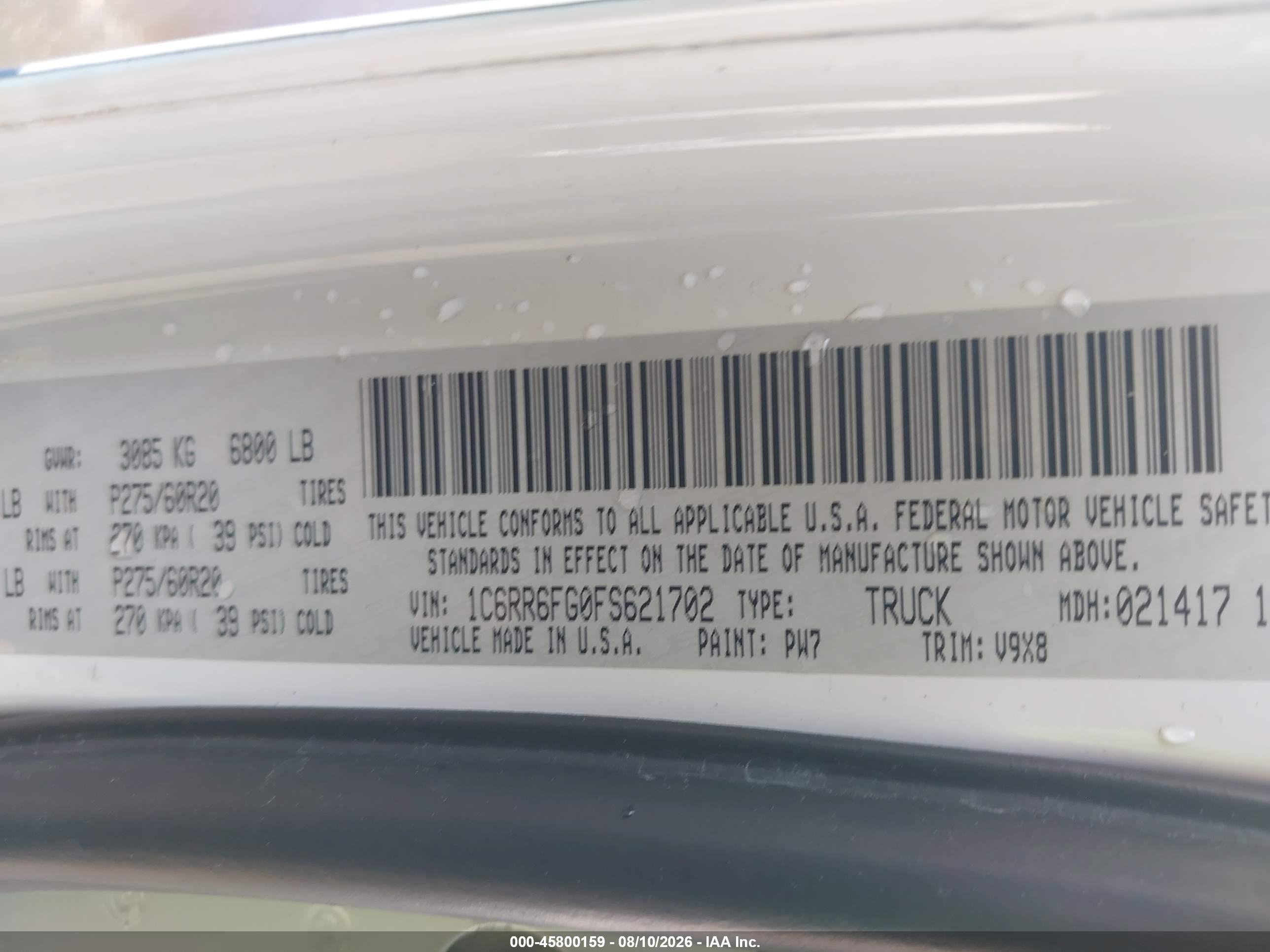 2015 Ram 1500 Express Белый vin: 1C6RR6FG0FS621702