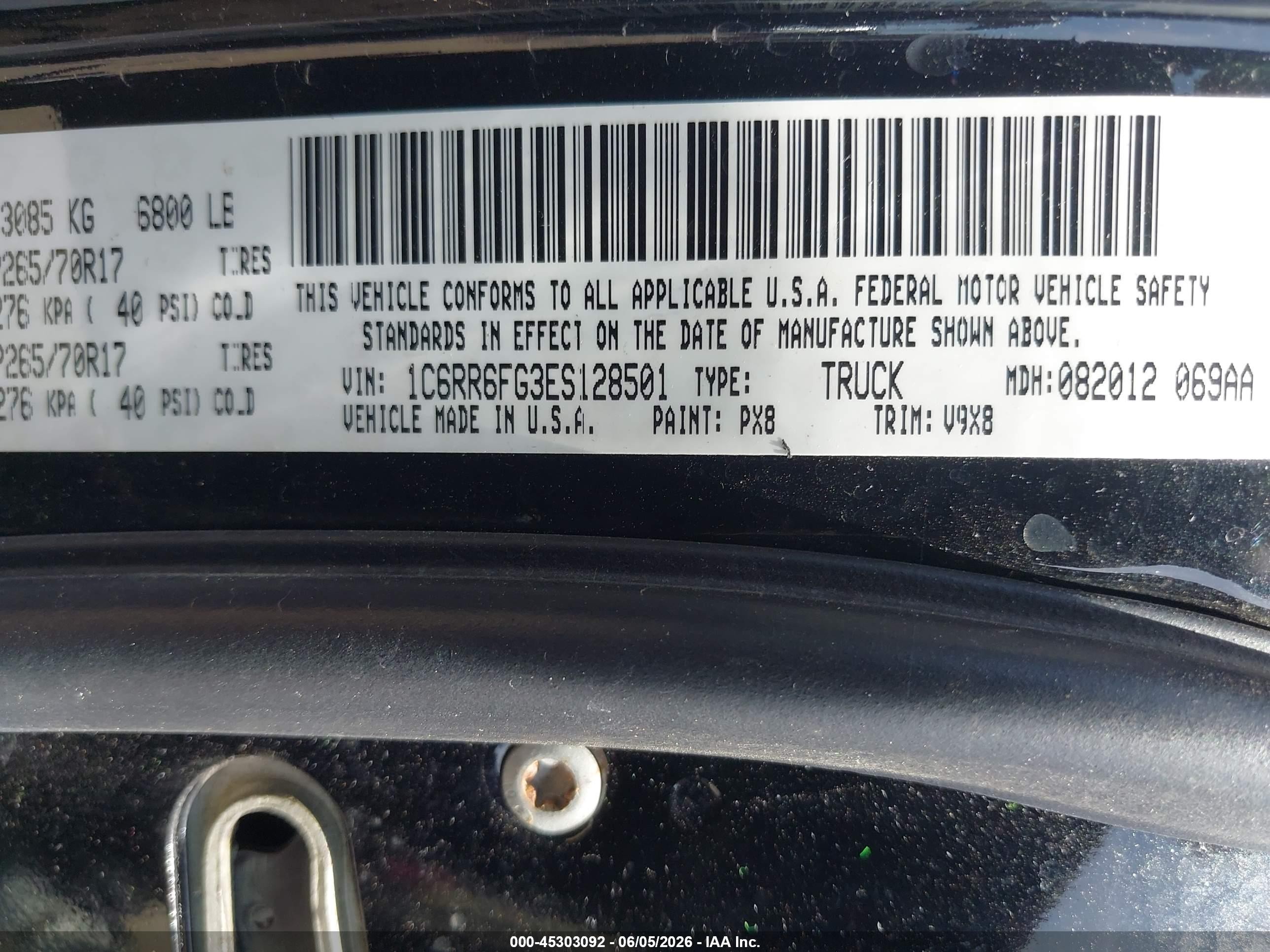 2014 Ram 1500 Tradesman Black vin: 1C6RR6FG3ES128501