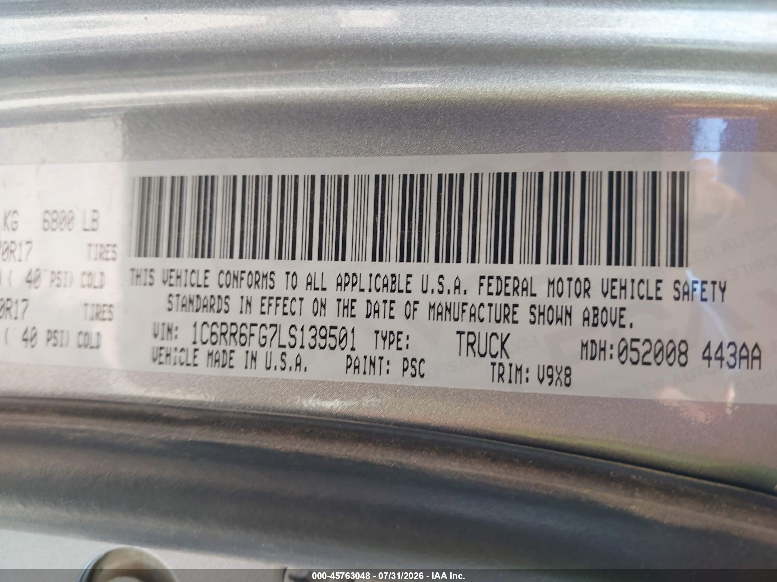 2020 Ram 1500 Classic Tradesman  4x2 6'4 Box Silver vin: 1C6RR6FG7LS139501