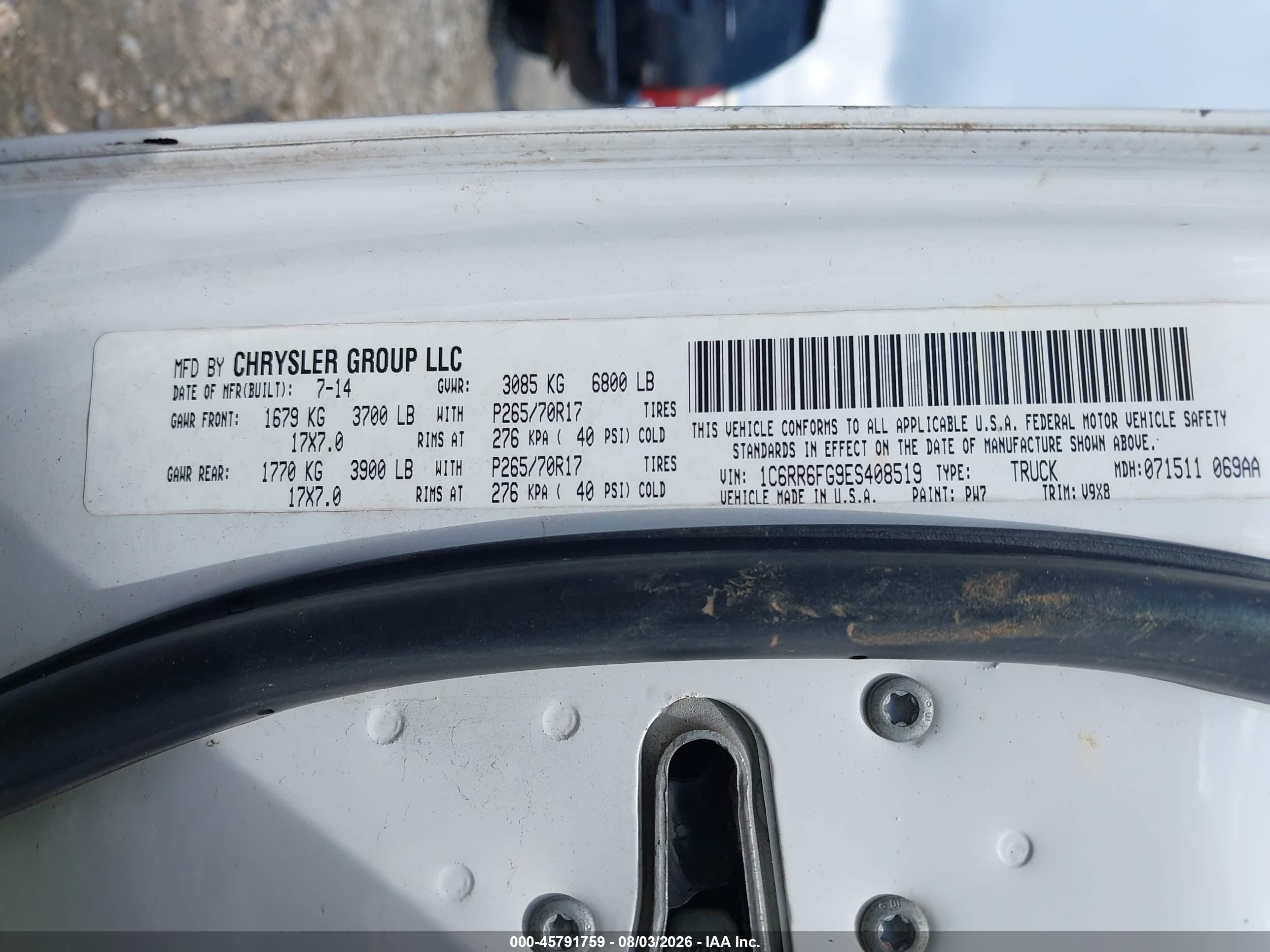 2014 Ram 1500 Tradesman White vin: 1C6RR6FG9ES408519