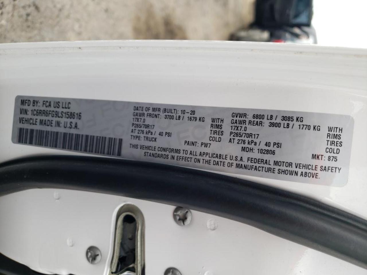 2020 Ram 1500 Classic Tradesman White vin: 1C6RR6FG9LS158616