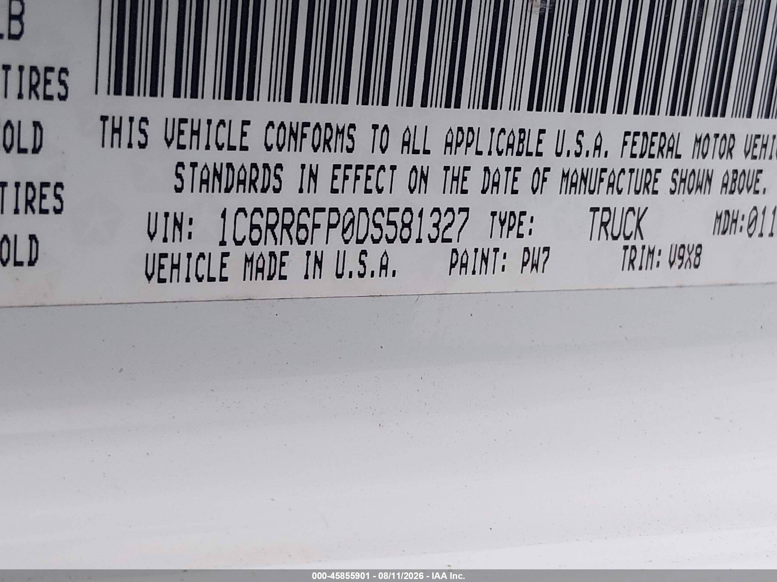2013 Ram 1500 White vin: 1C6RR6FP0DS581327