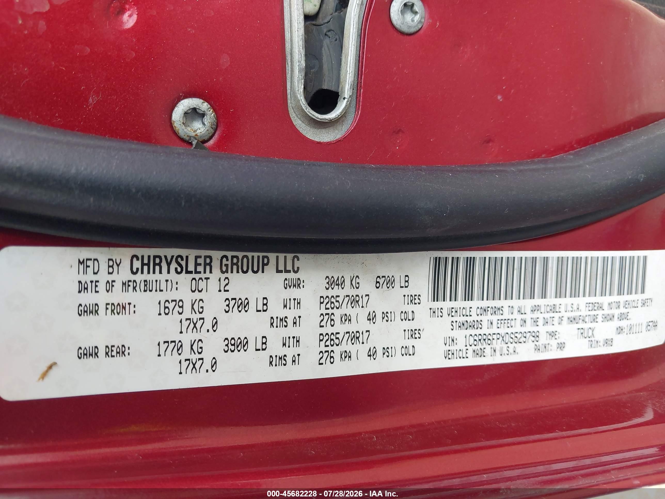 2013 Ram 1500 Tradesman Red vin: 1C6RR6FPXDS529798