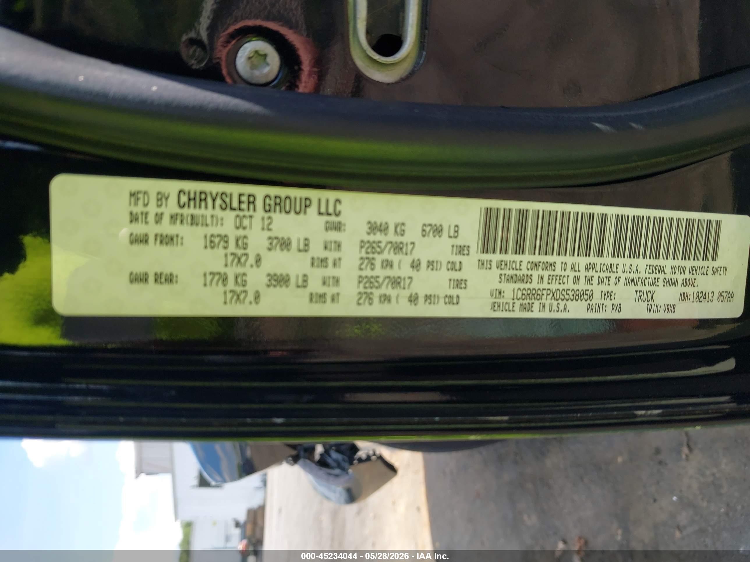 2013 Ram 1500 Tradesman Черный vin: 1C6RR6FPXDS538050