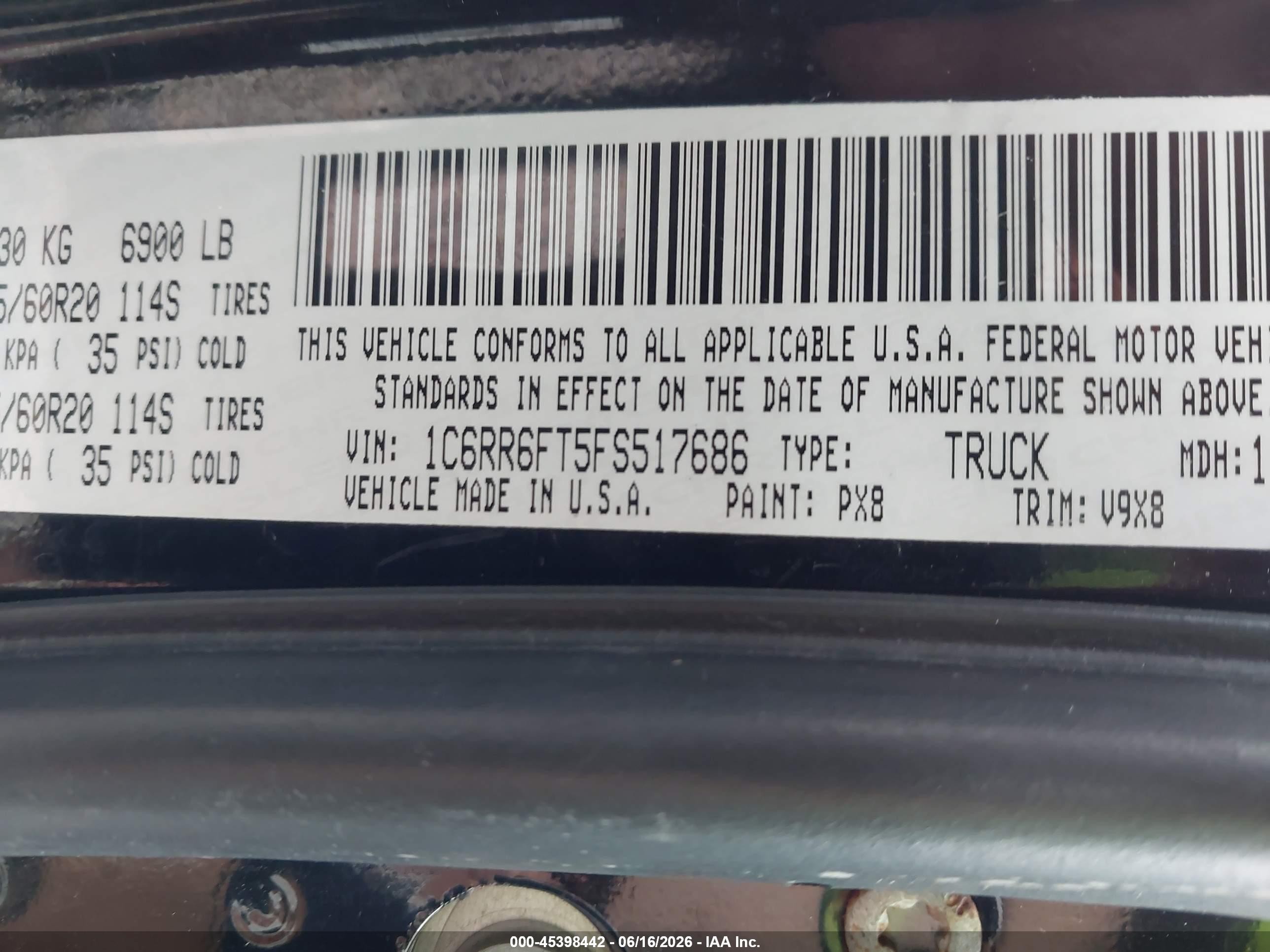 2015 Ram 1500 Express Black vin: 1C6RR6FT5FS517686