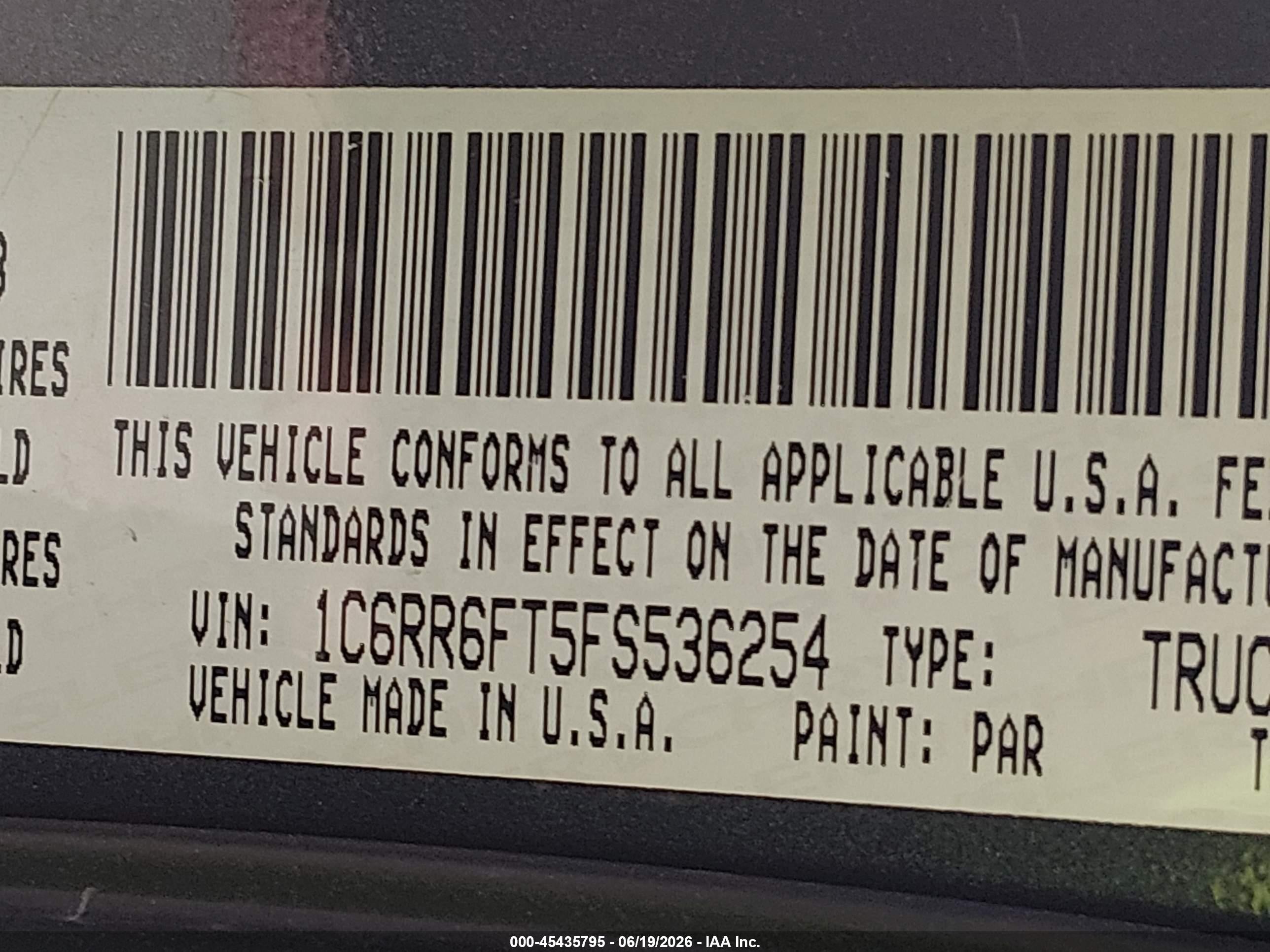 2015 Ram 1500 Express Black vin: 1C6RR6FT5FS536254