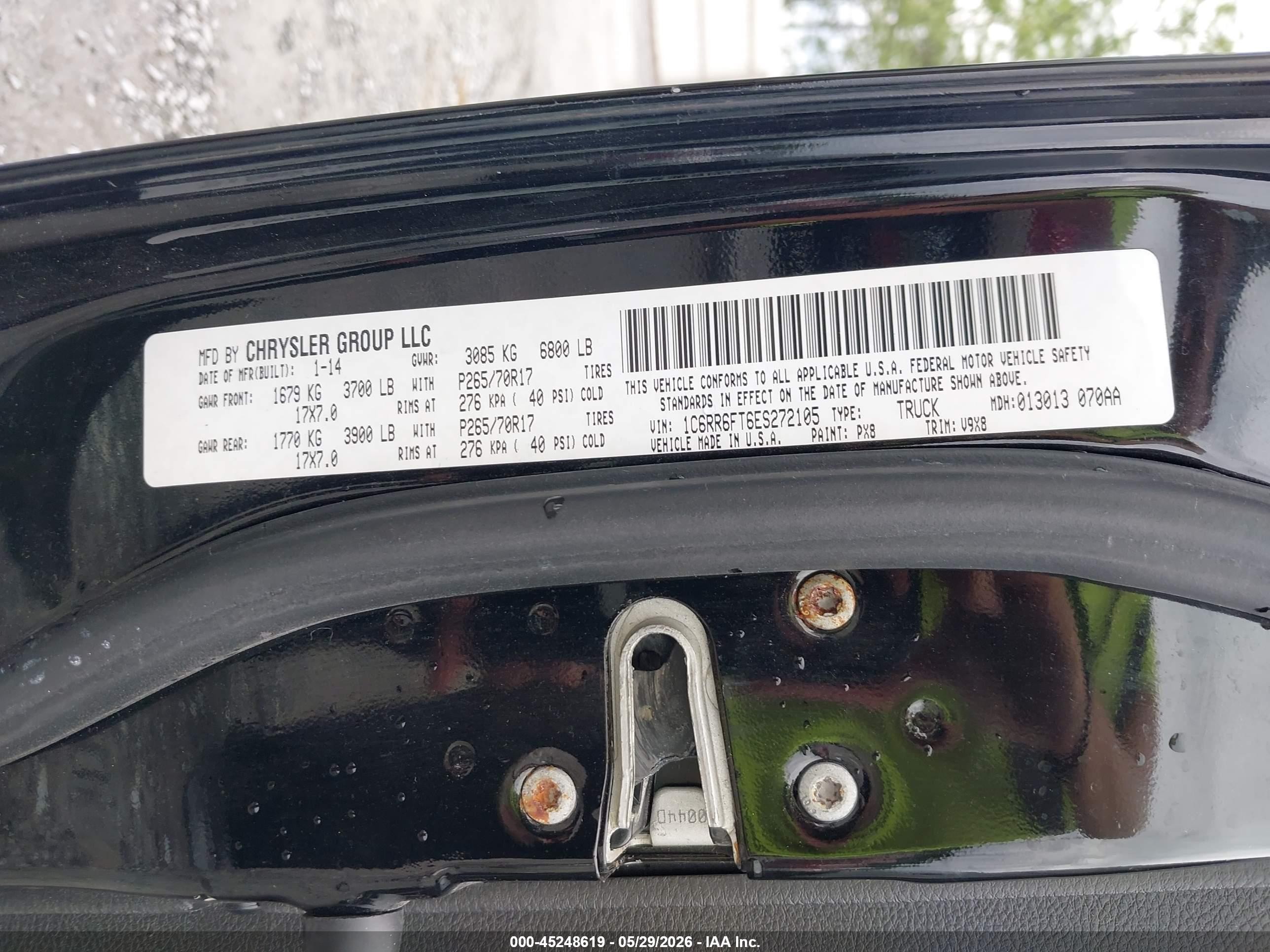 2014 Ram 1500 Tradesman Black vin: 1C6RR6FT6ES272105