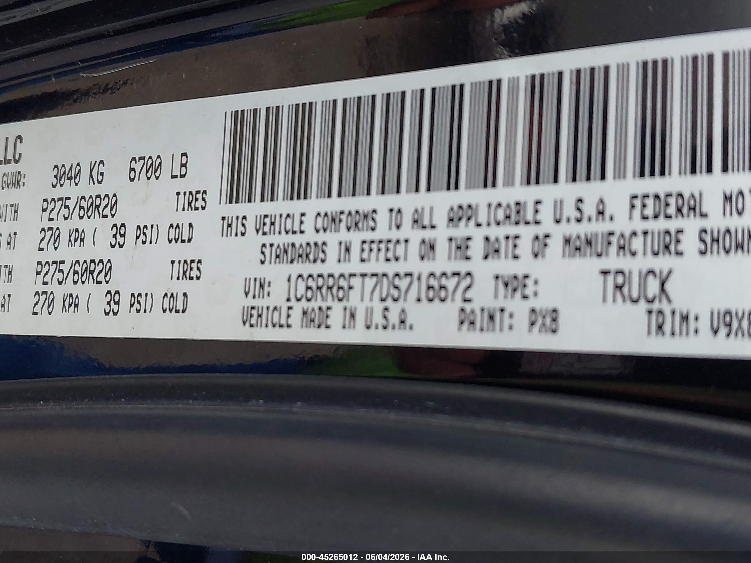 2013 Ram 1500 Express Black vin: 1C6RR6FT7DS716672