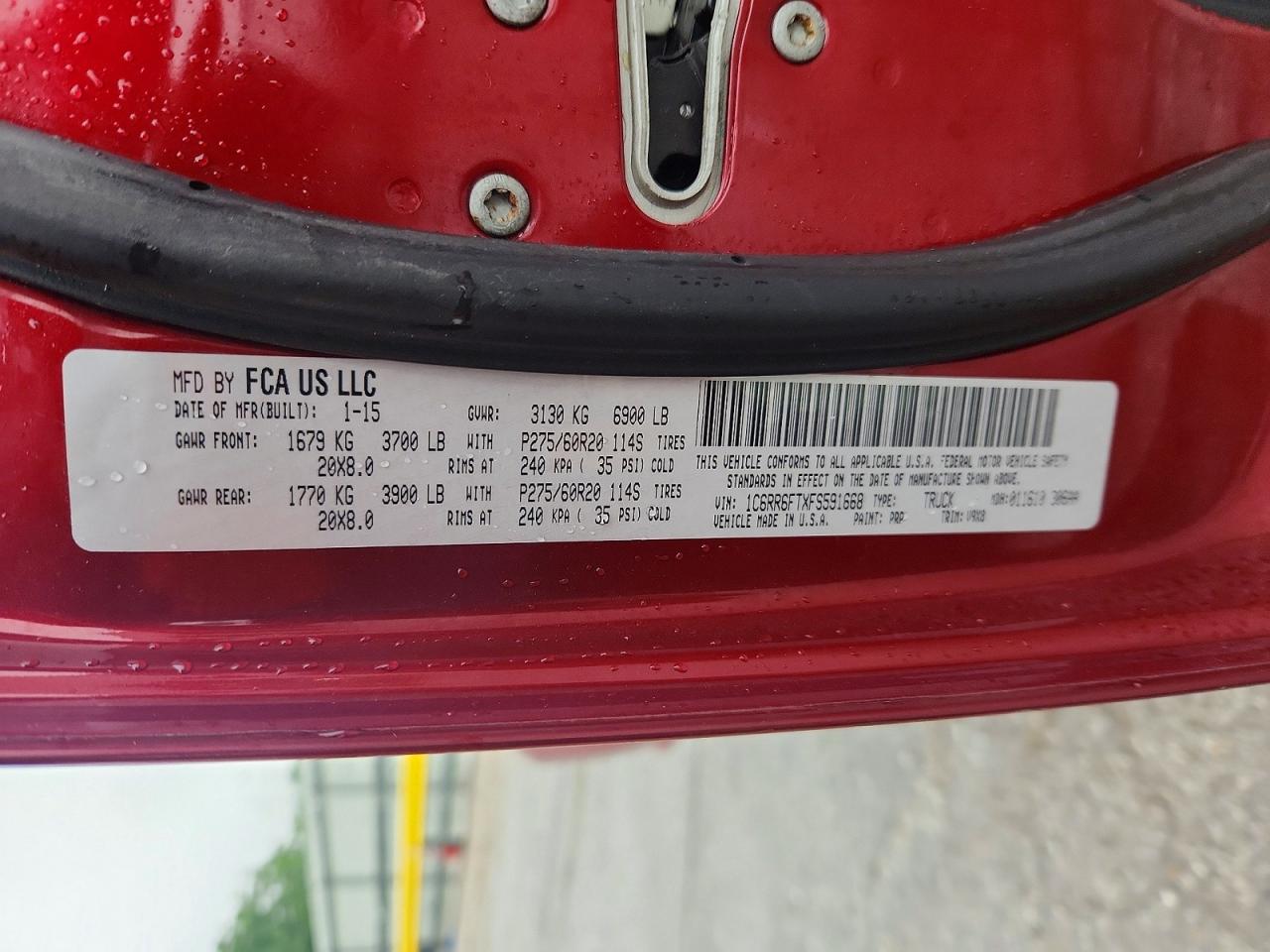 2015 Ram 1500 St Red vin: 1C6RR6FTXFS591668