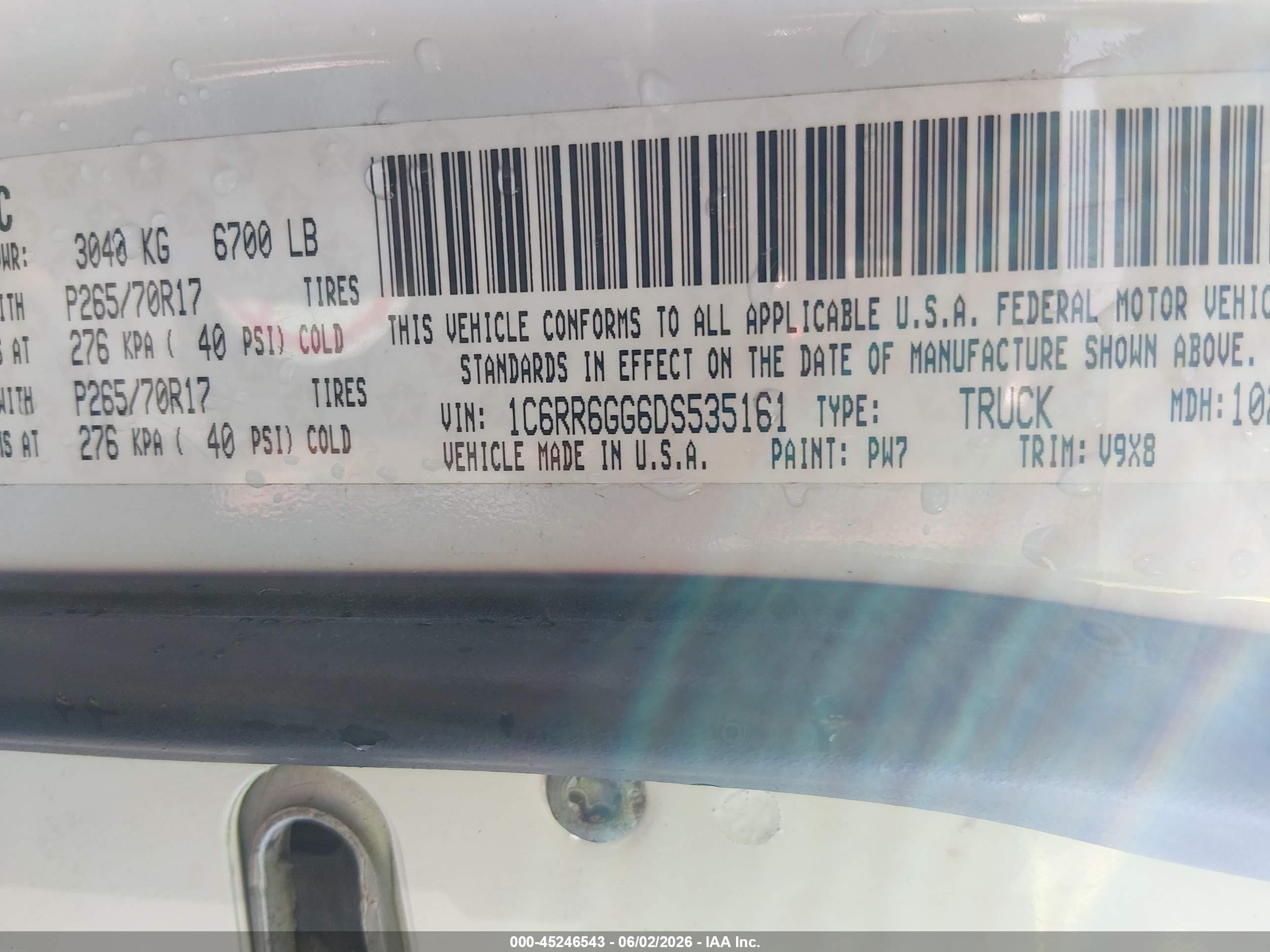 2013 Ram 1500 Slt Белый vin: 1C6RR6GG6DS535161