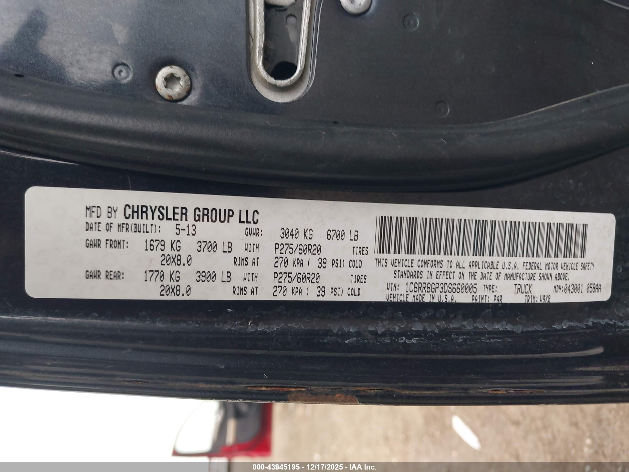 2013 Ram 1500 Slt Blue vin: 1C6RR6GP3DS660005
